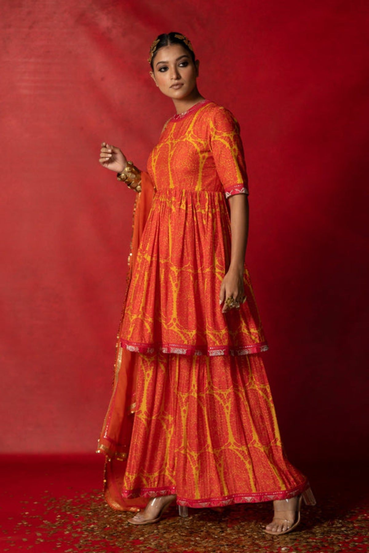 Yellow Print Sharara Set