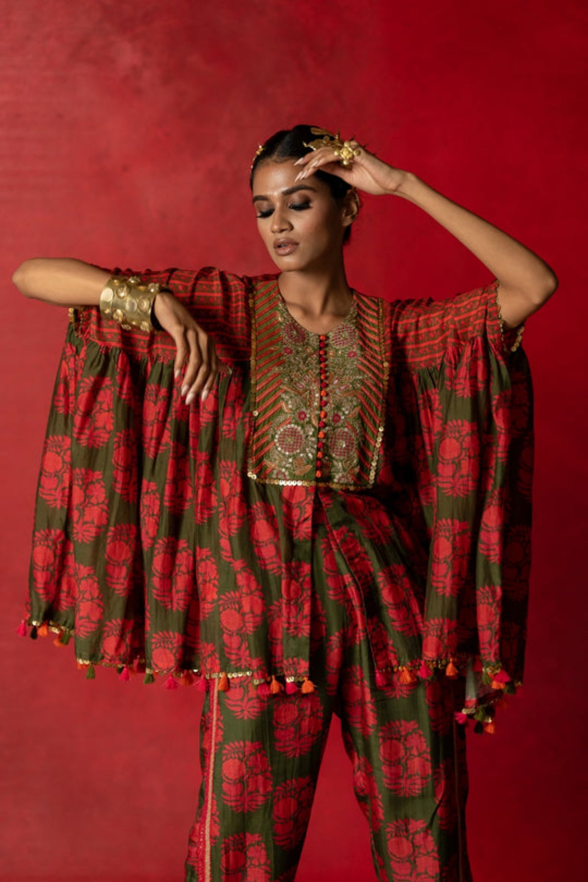 Olive Green  Loose Kaftan Set