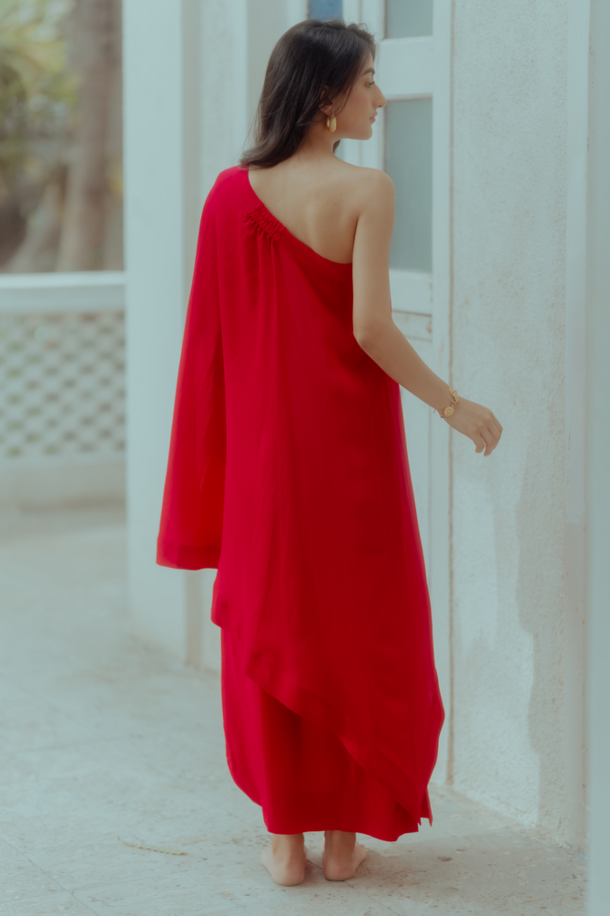 Rani pink draped skirt set