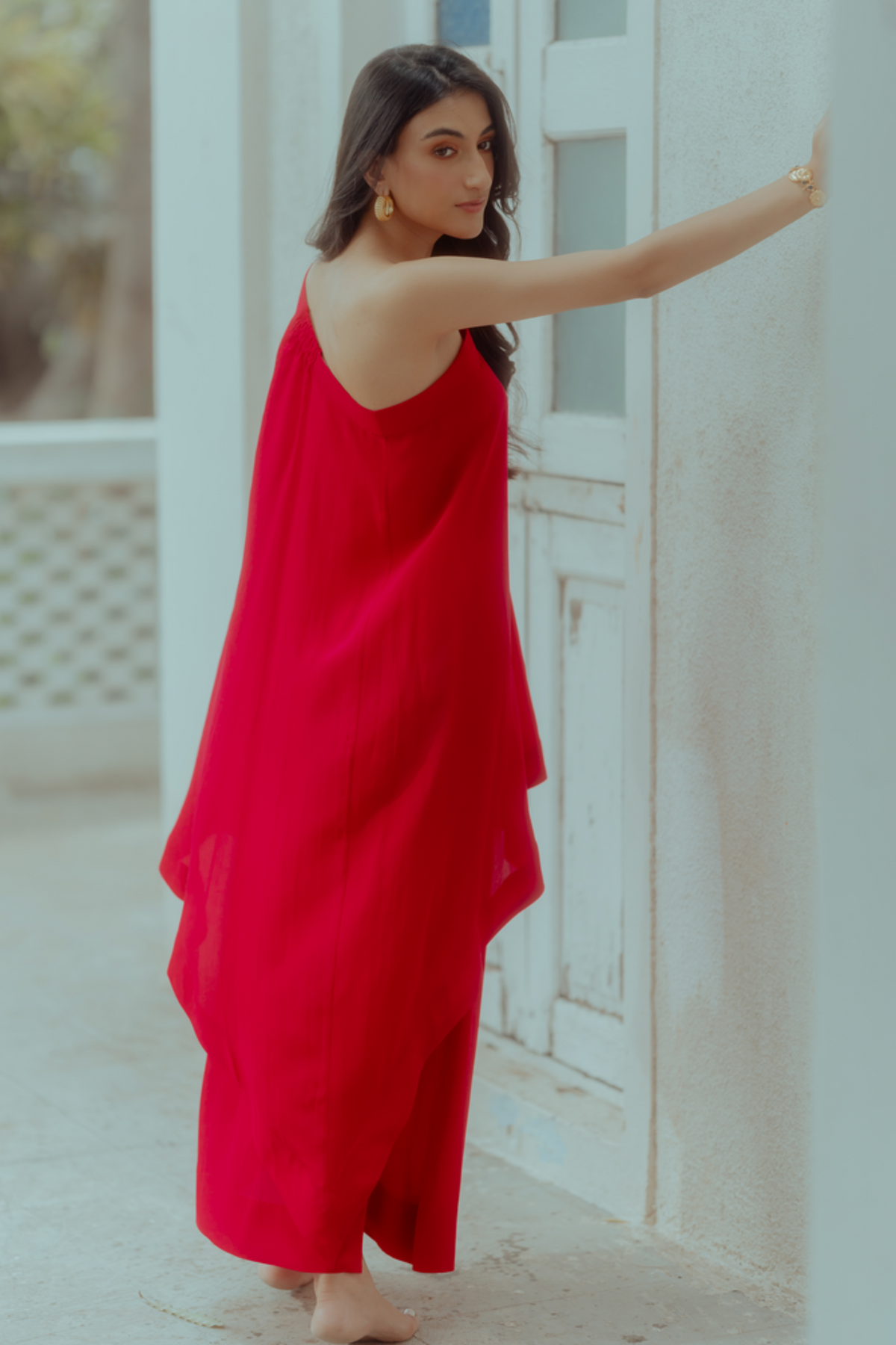 Rani pink draped skirt set