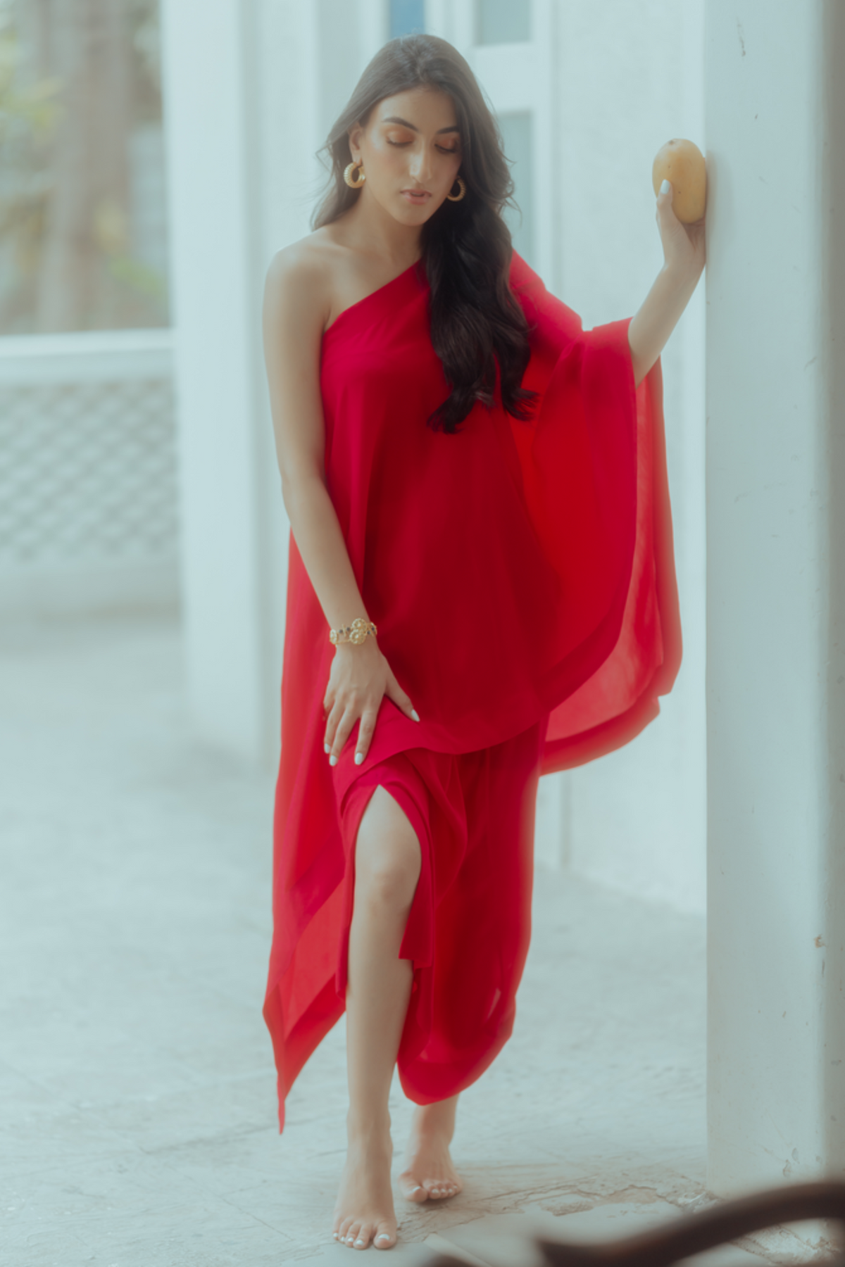Rani pink draped skirt set