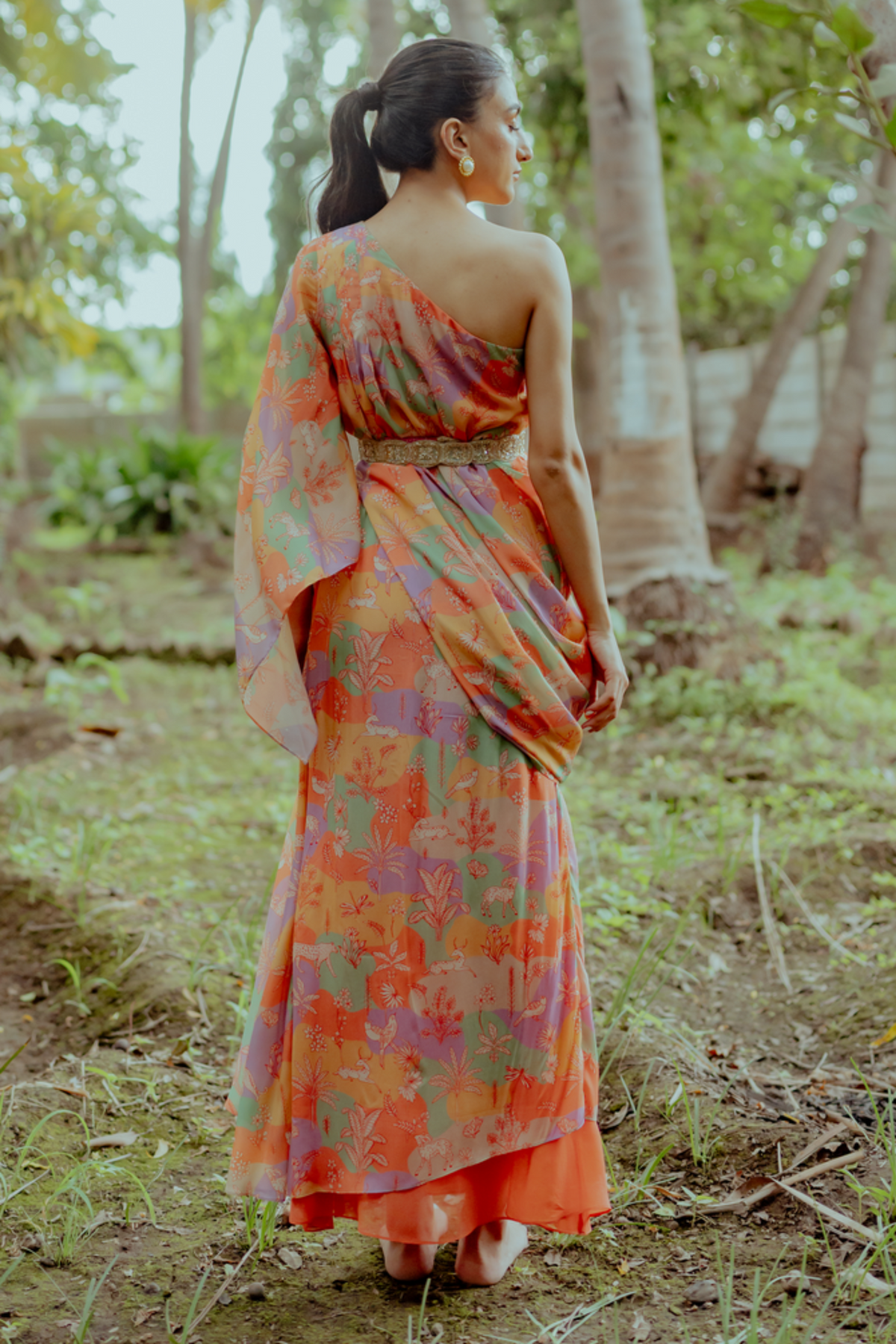 Multicolour draped skirt set