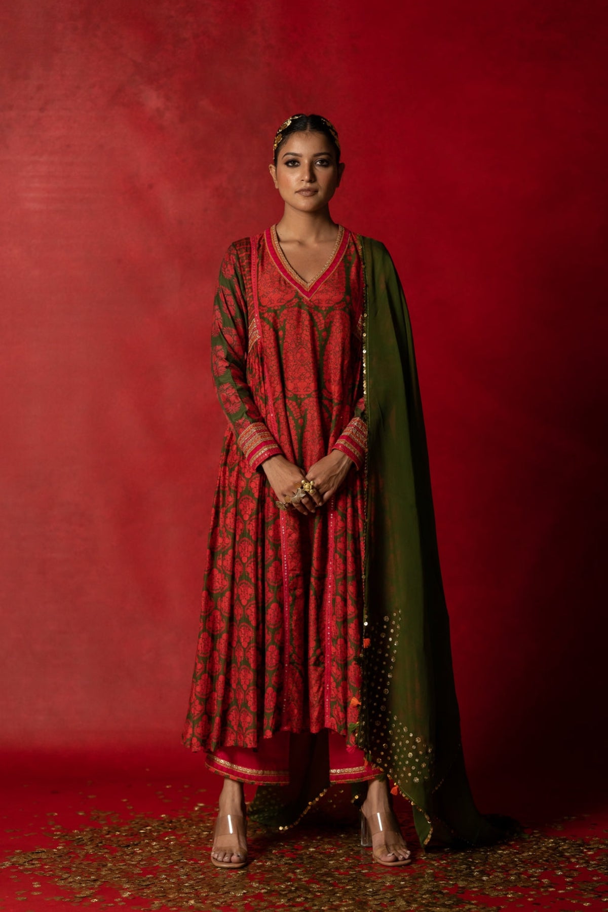 Olive Green Embroidered Dupatta