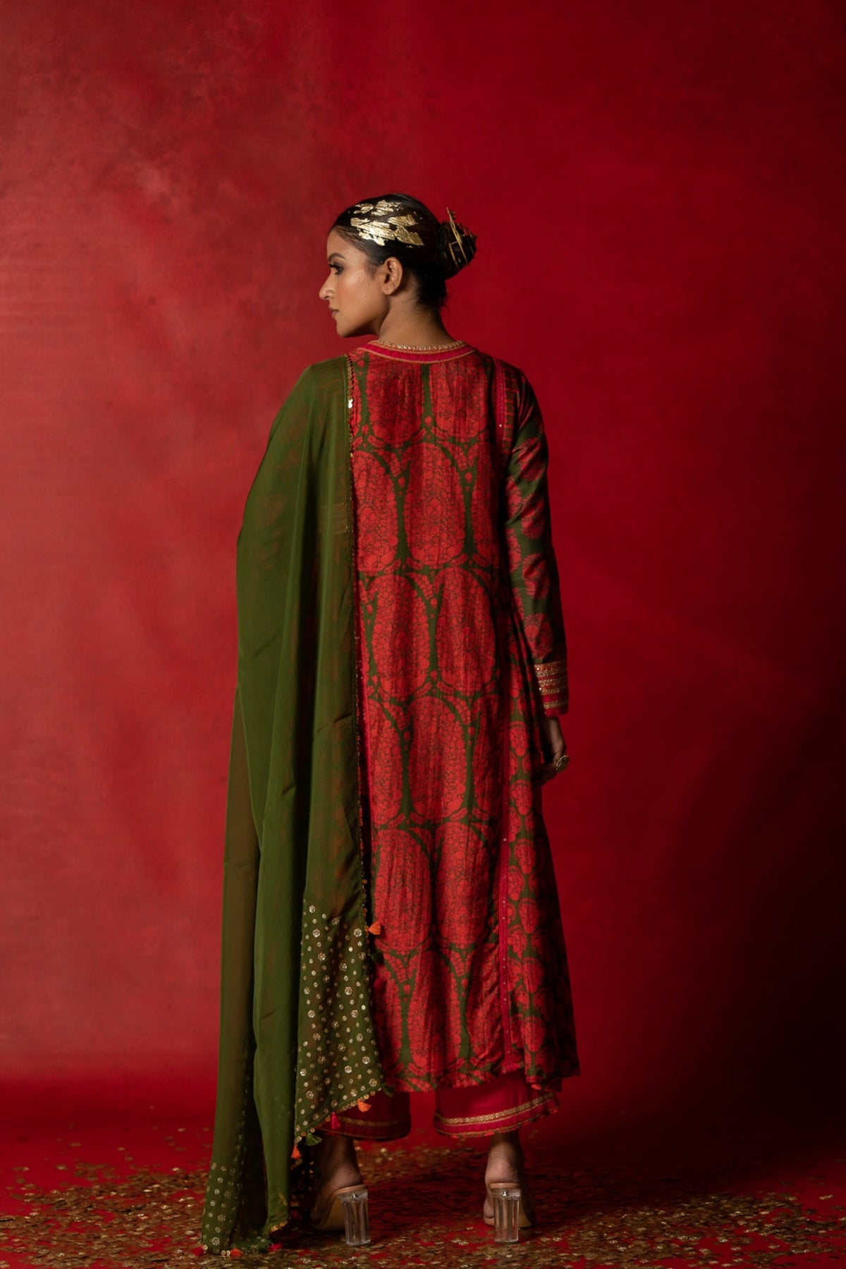 Olive Green Embroidered Dupatta