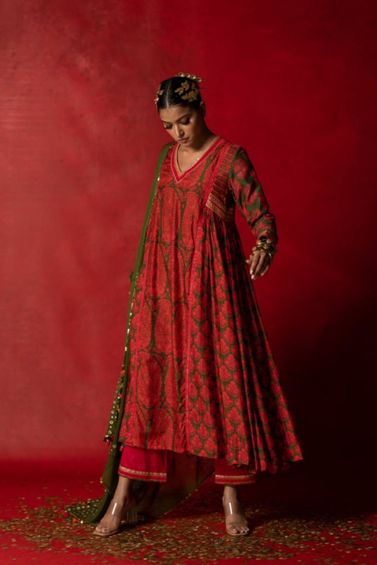 Olive Green Embroidered Dupatta
