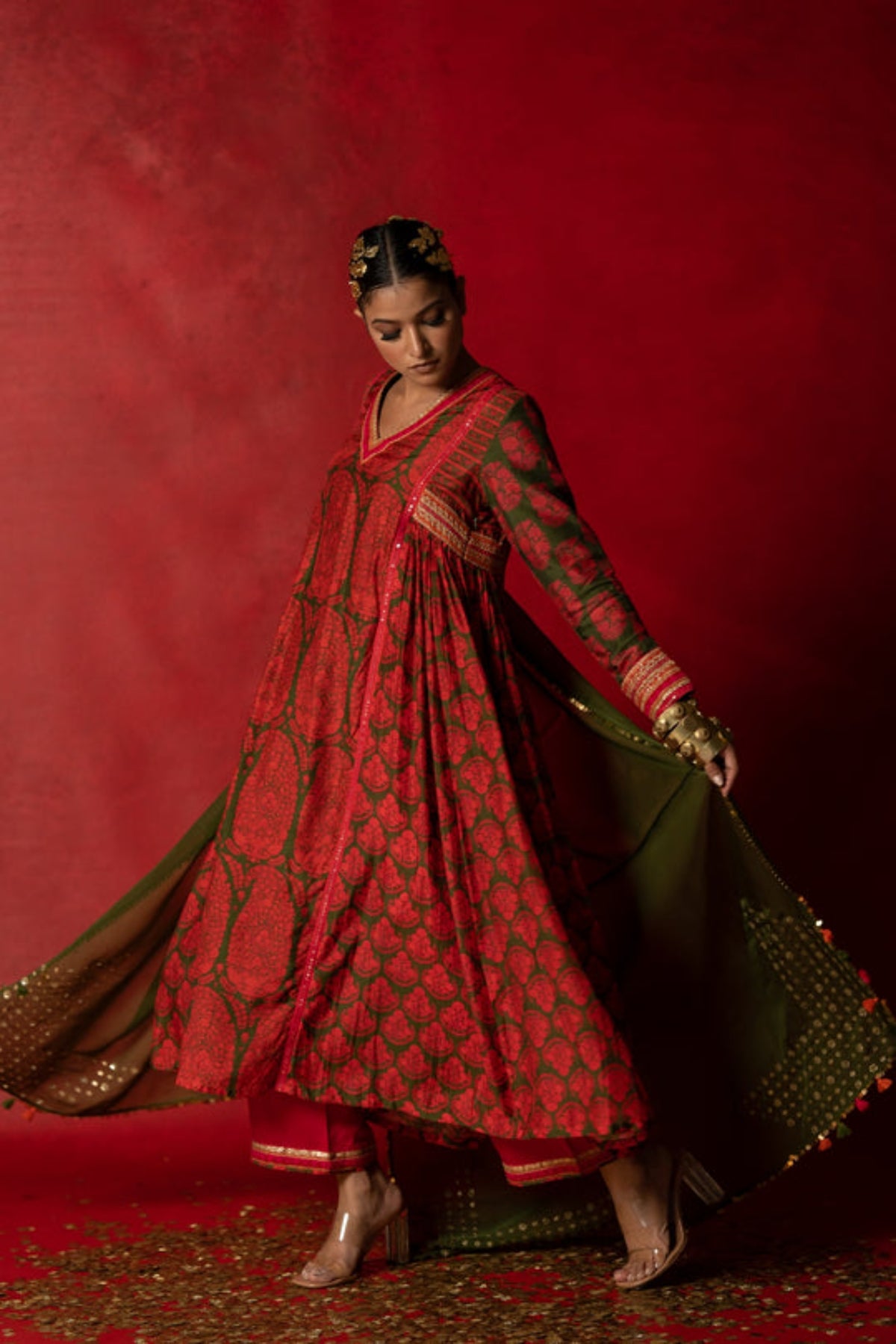 Olive Green Embroidered Dupatta