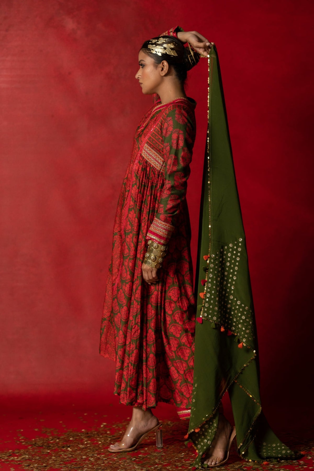 Olive Green Embroidered Dupatta