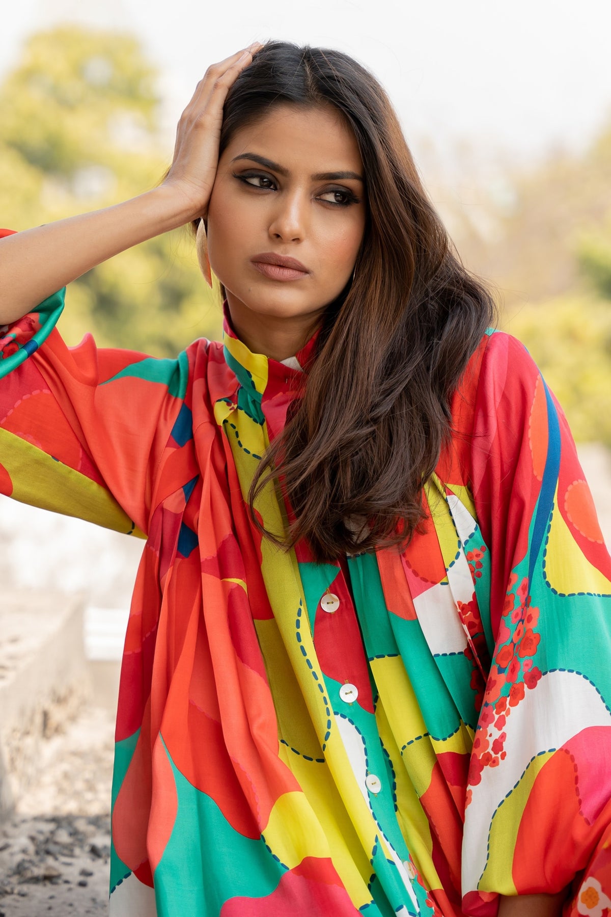 Colour Burst Stand Neck Dress