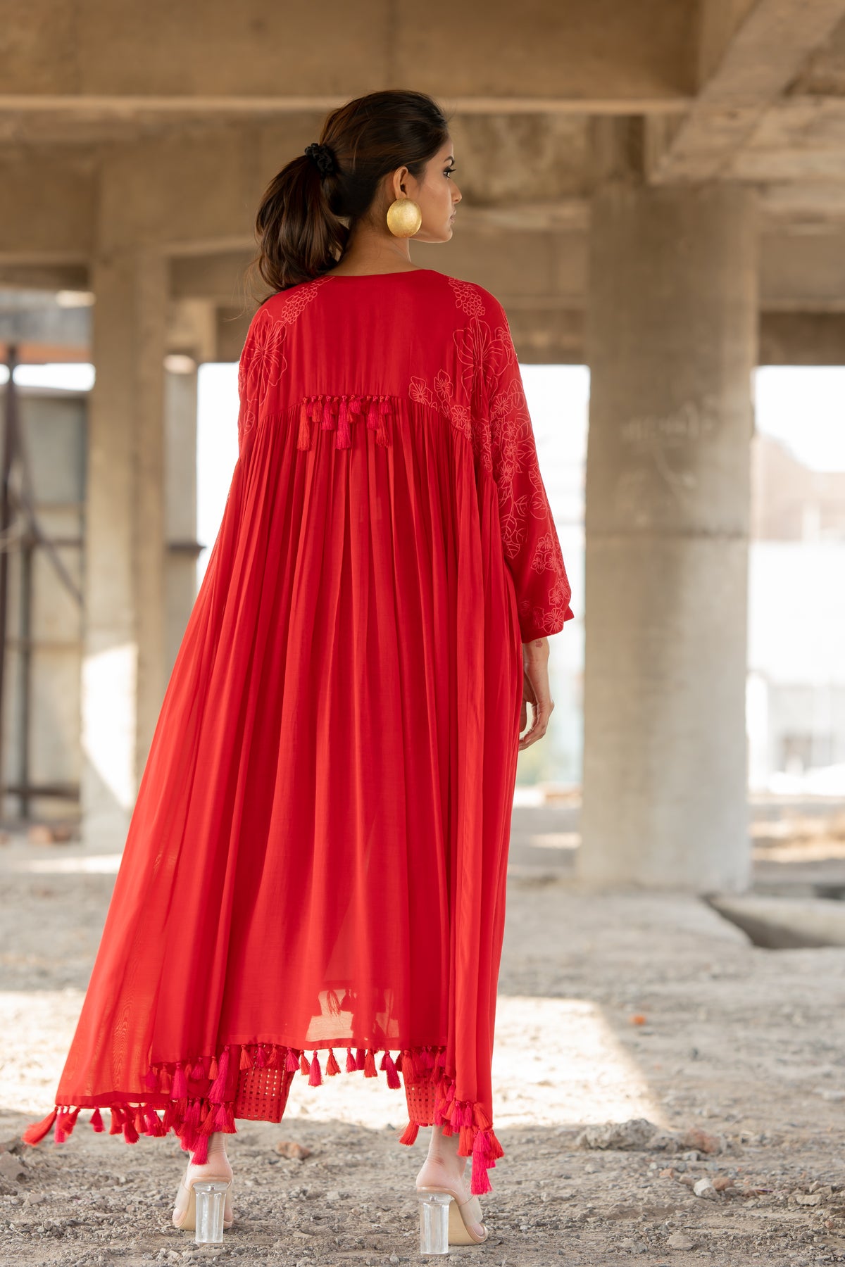 Red Anarkali With Pants