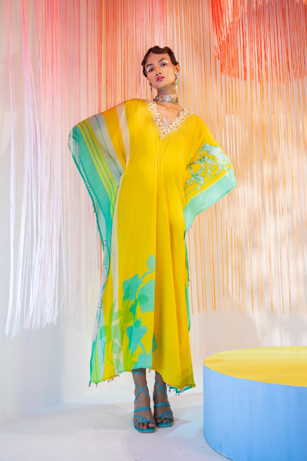 Yellow pearl kaftan