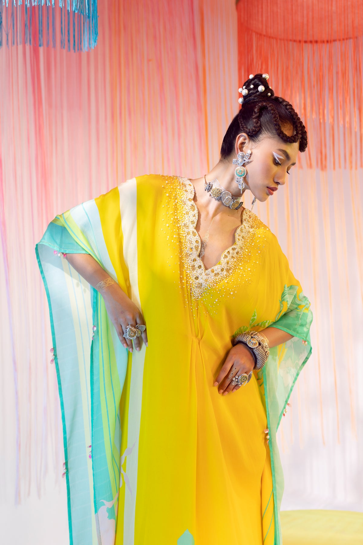 Yellow pearl kaftan