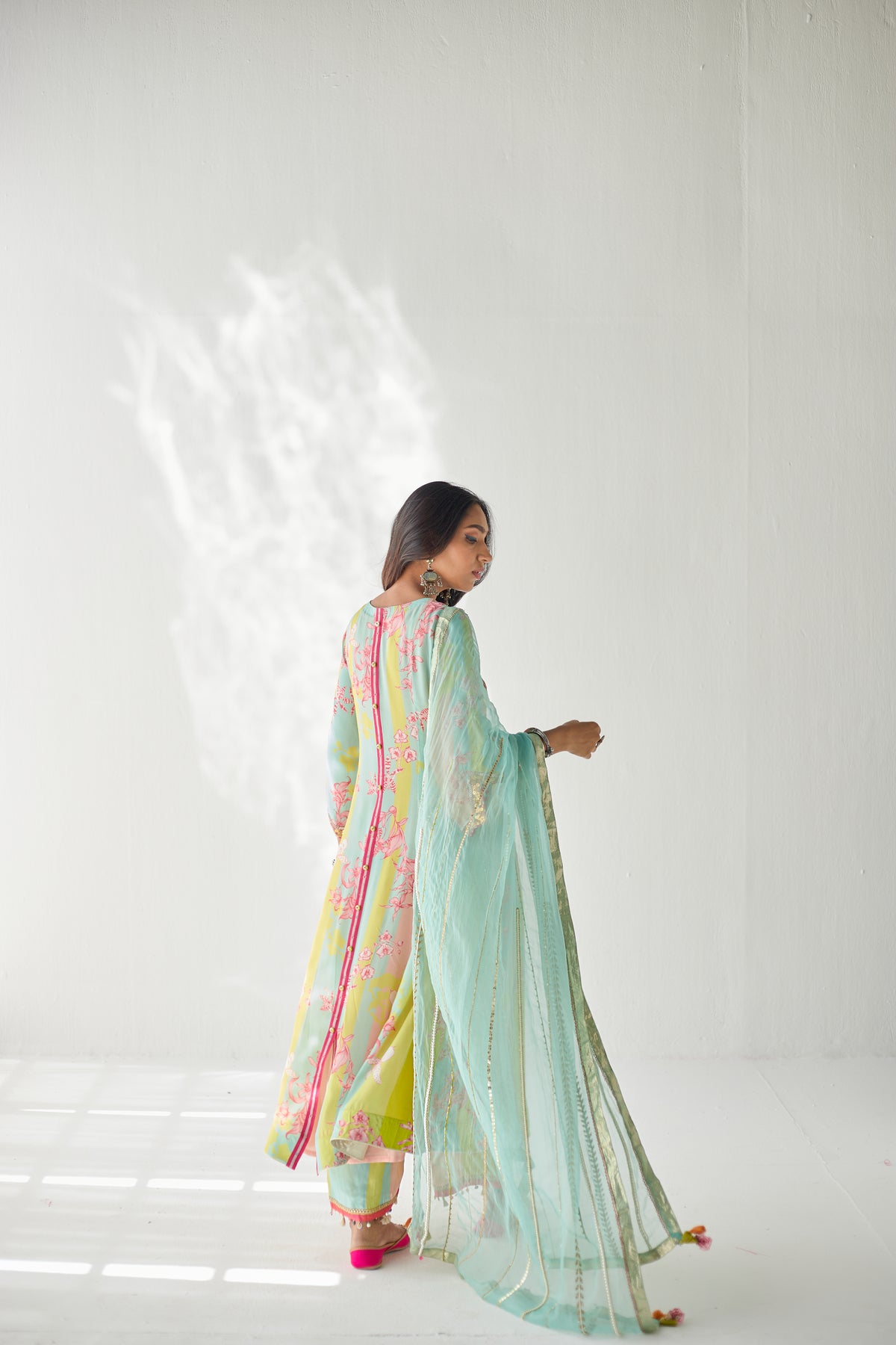 Lime yellow orchid yoke kurta