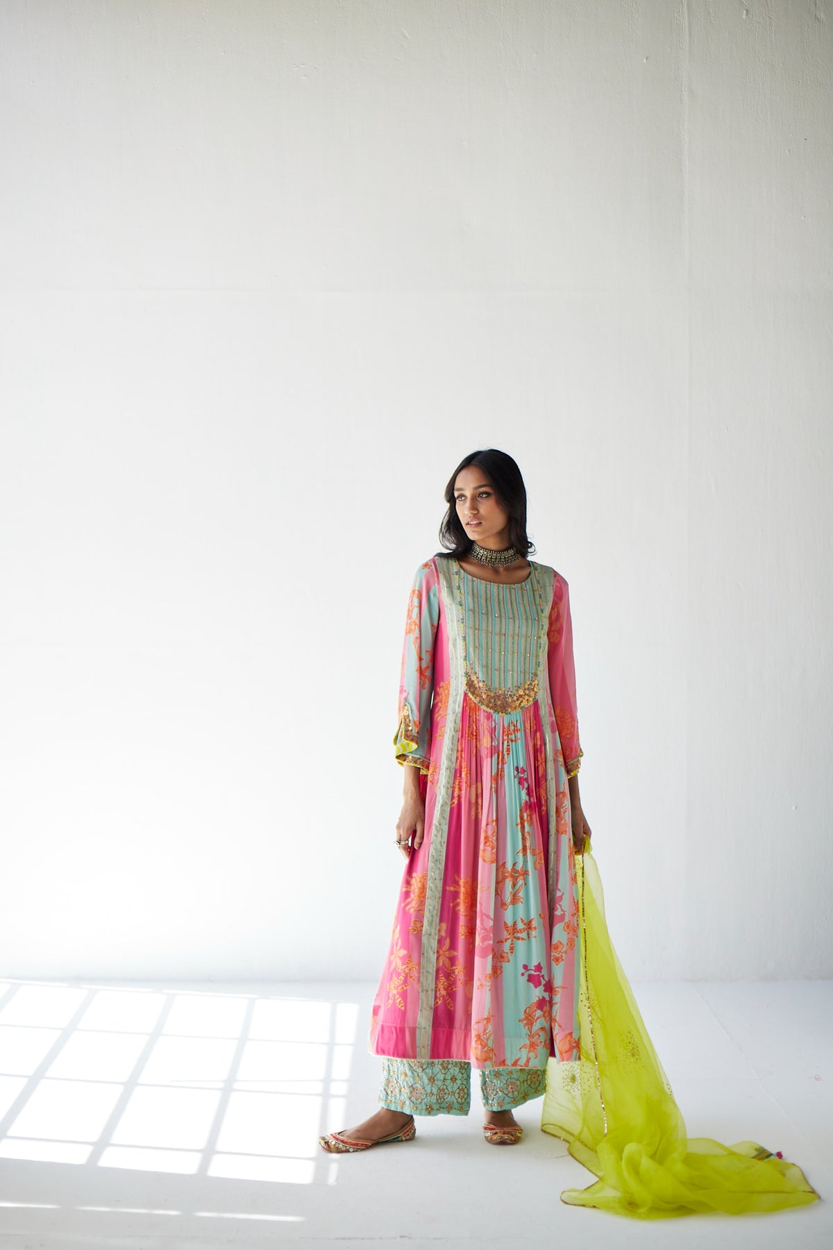 Hot Pink Orchid Yoke Kurta