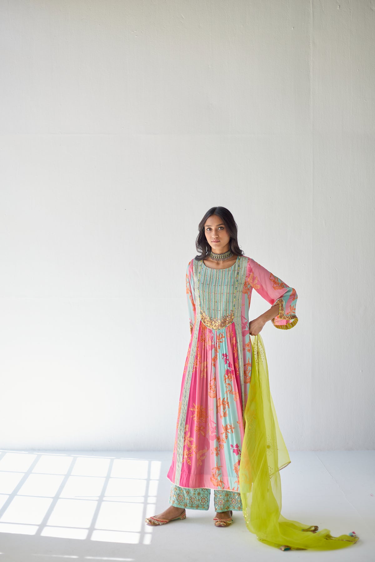 Hot Pink Orchid Yoke Kurta