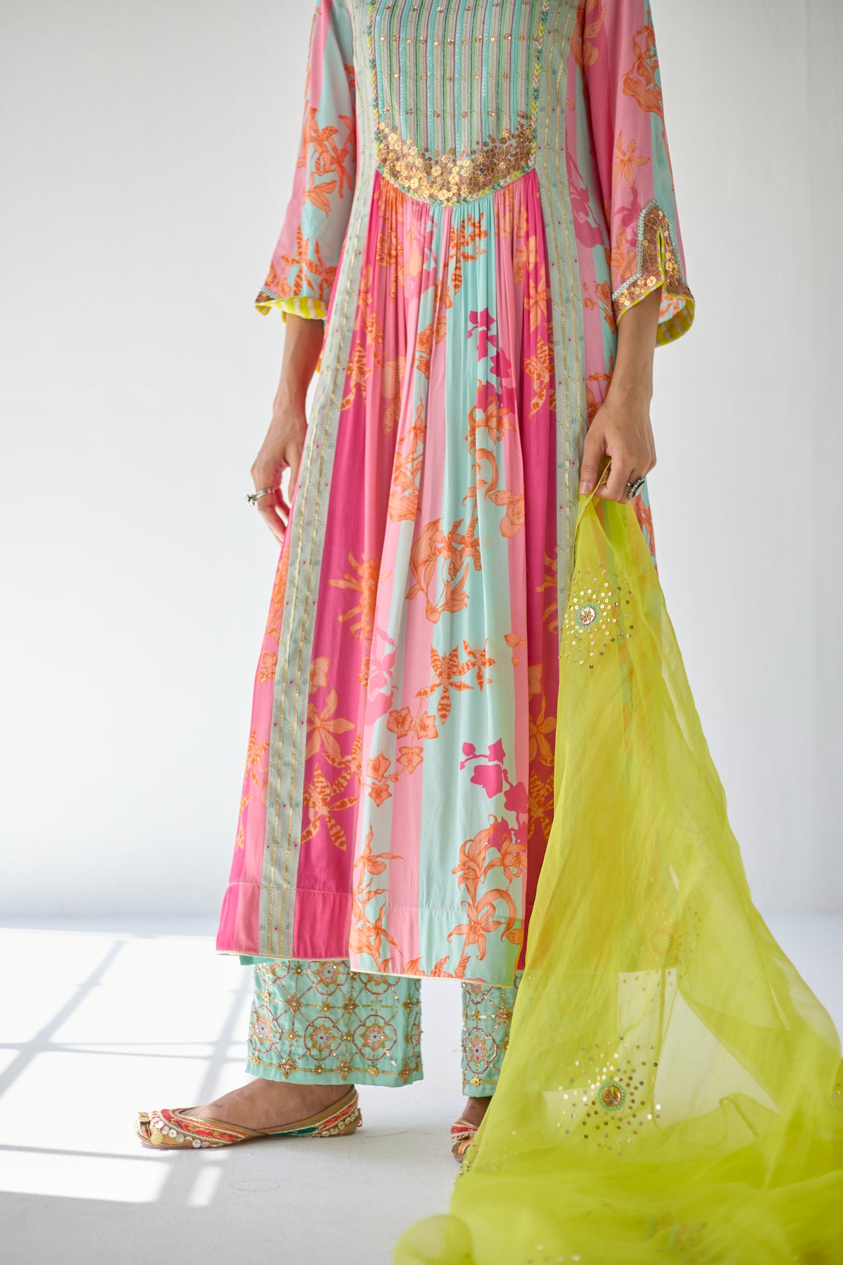 Hot Pink Orchid Yoke Kurta