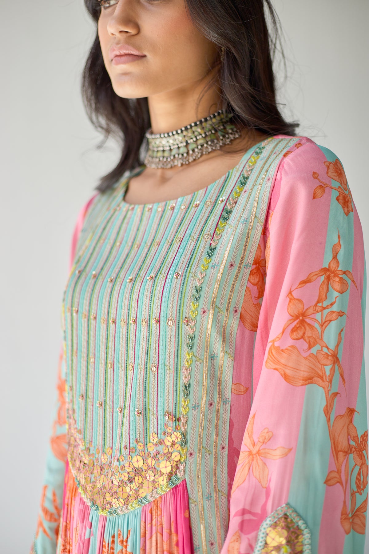 Hot Pink Orchid Yoke Kurta