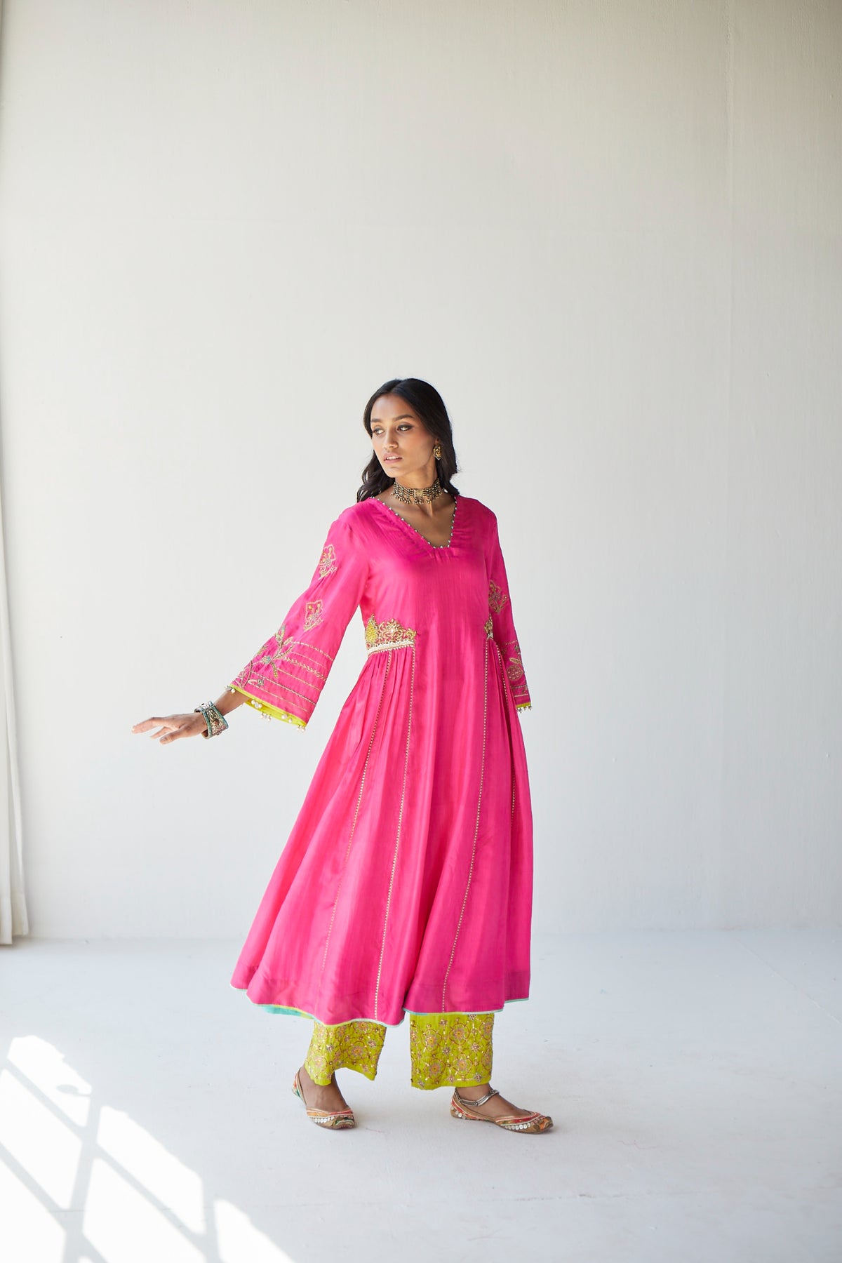 Hot Pink Side Kali Kurta