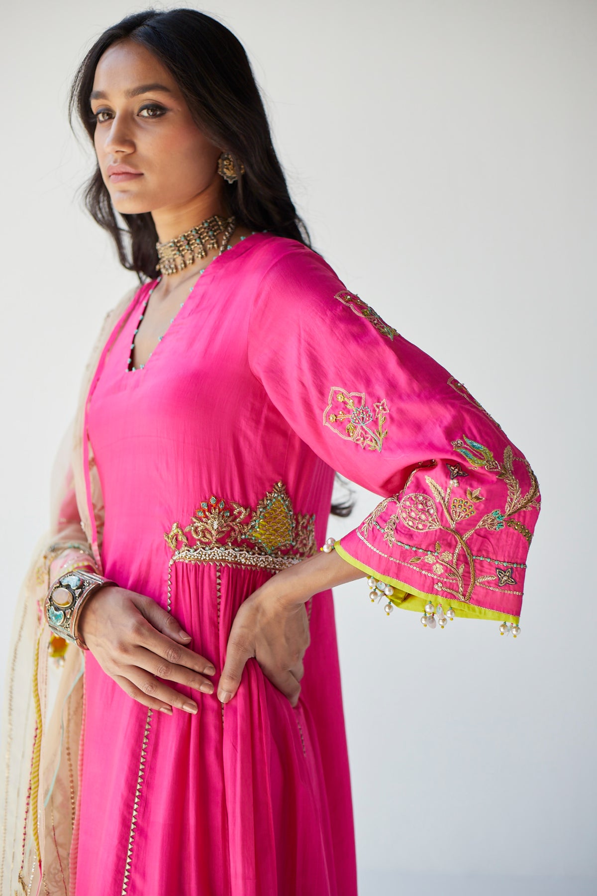 Hot Pink Side Kali Kurta