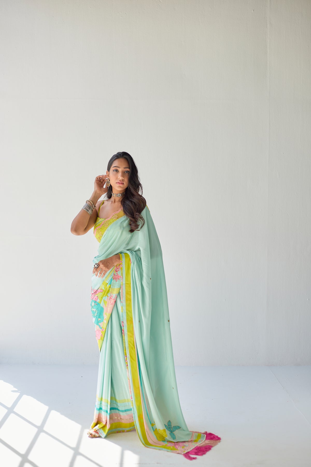 Powder Blue Orchid Sari