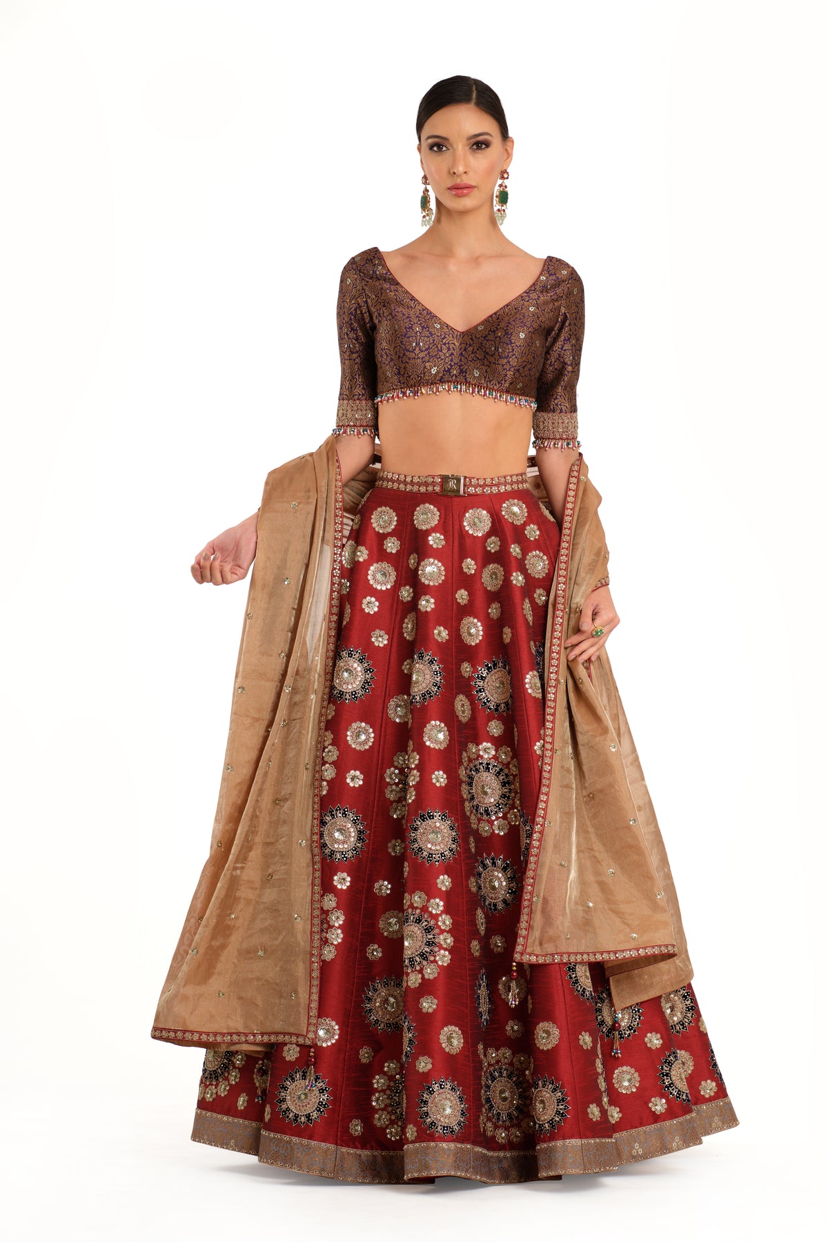 Embroidered Lehenga With Brocade Blouse