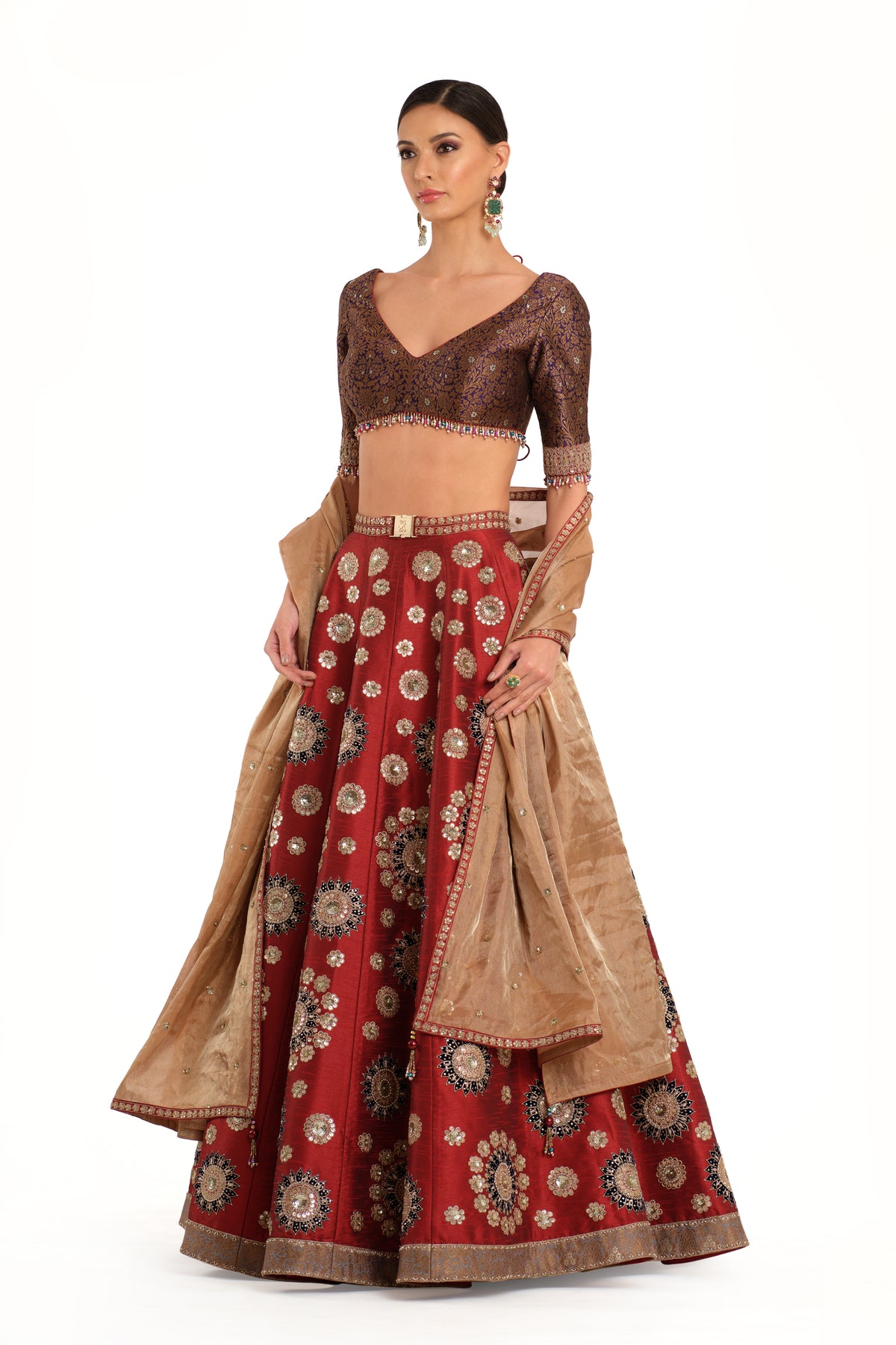 Embroidered Lehenga With Brocade Blouse