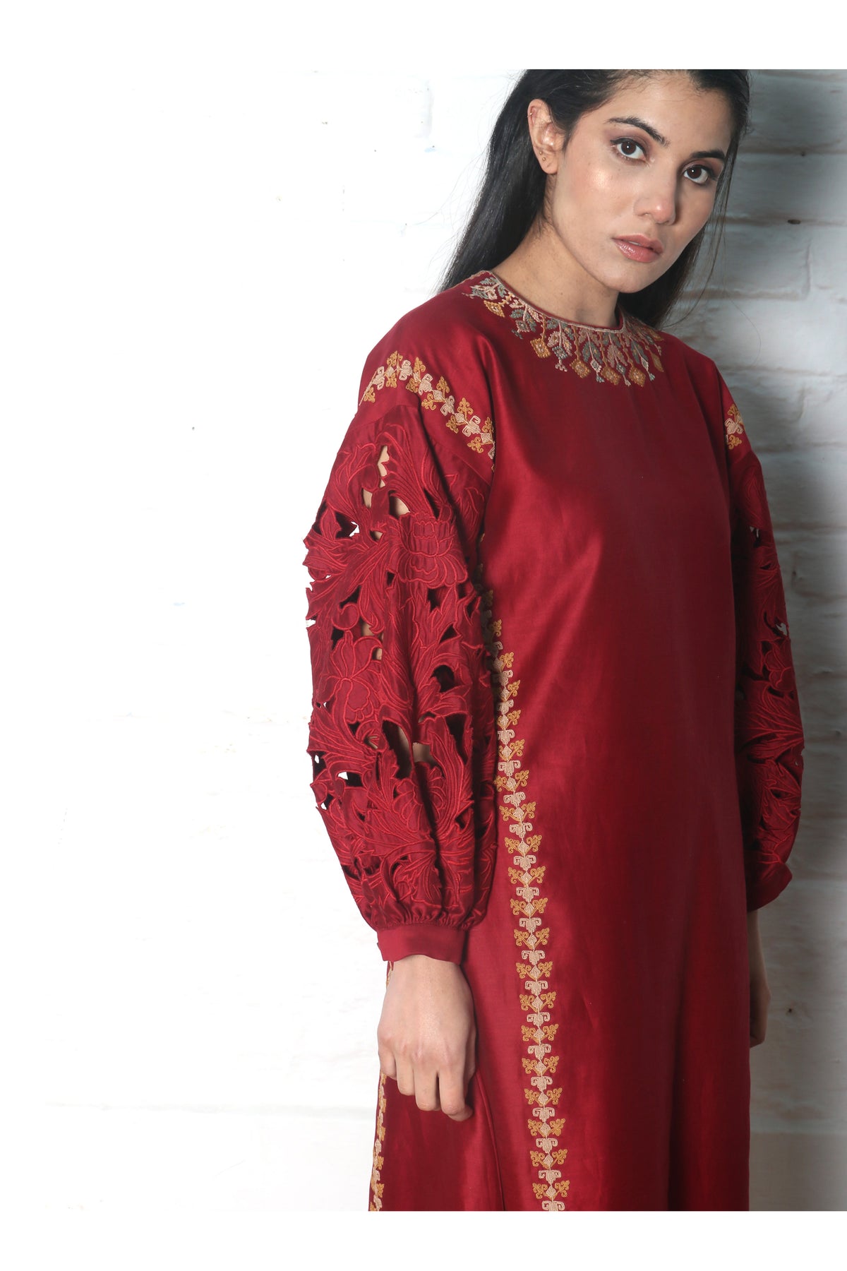 Red chanderi dress