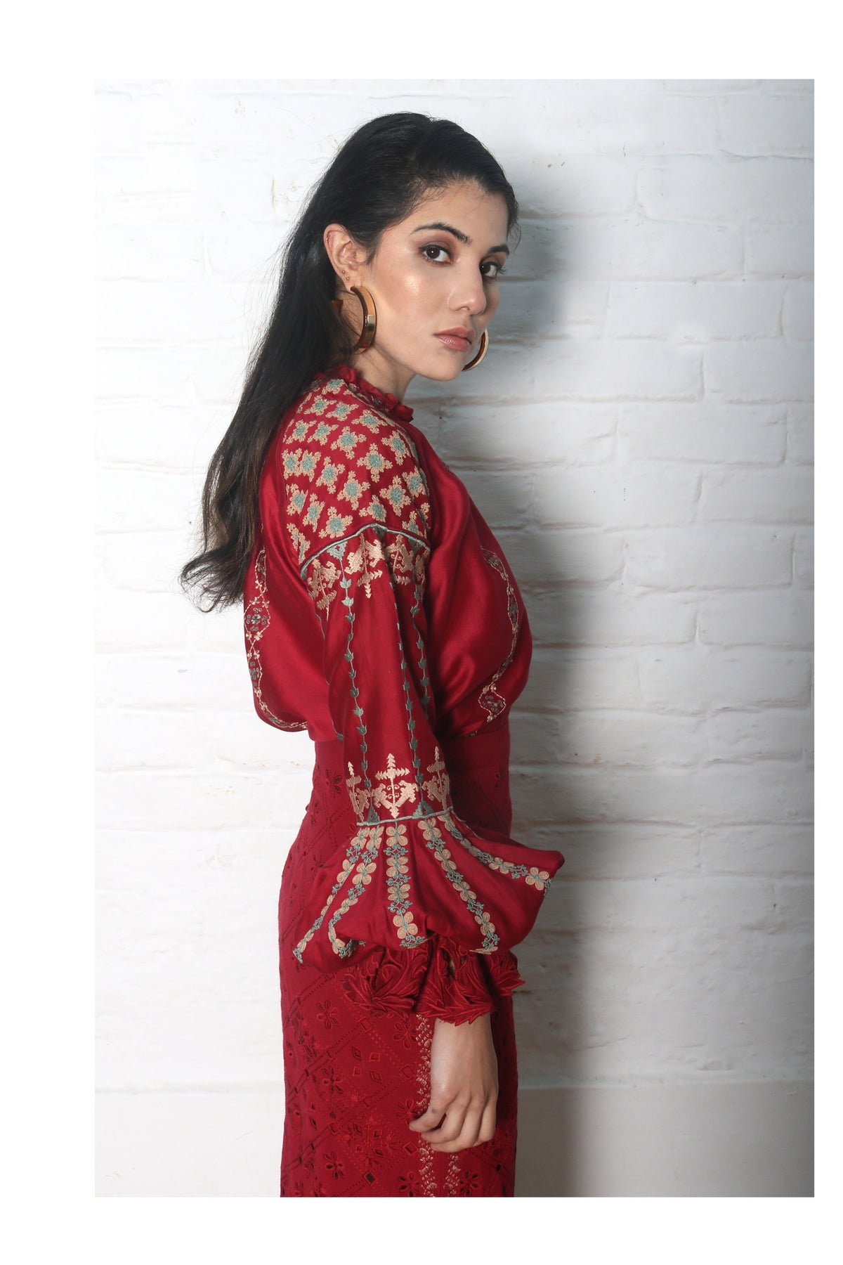 Red kala cotton cutwork skirt