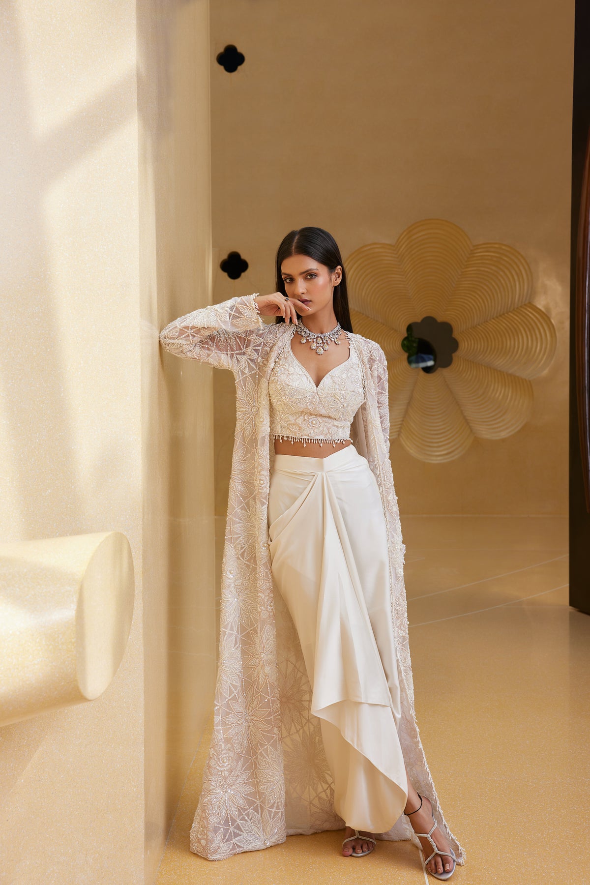 Ivory Jacket Set With Up-skirt