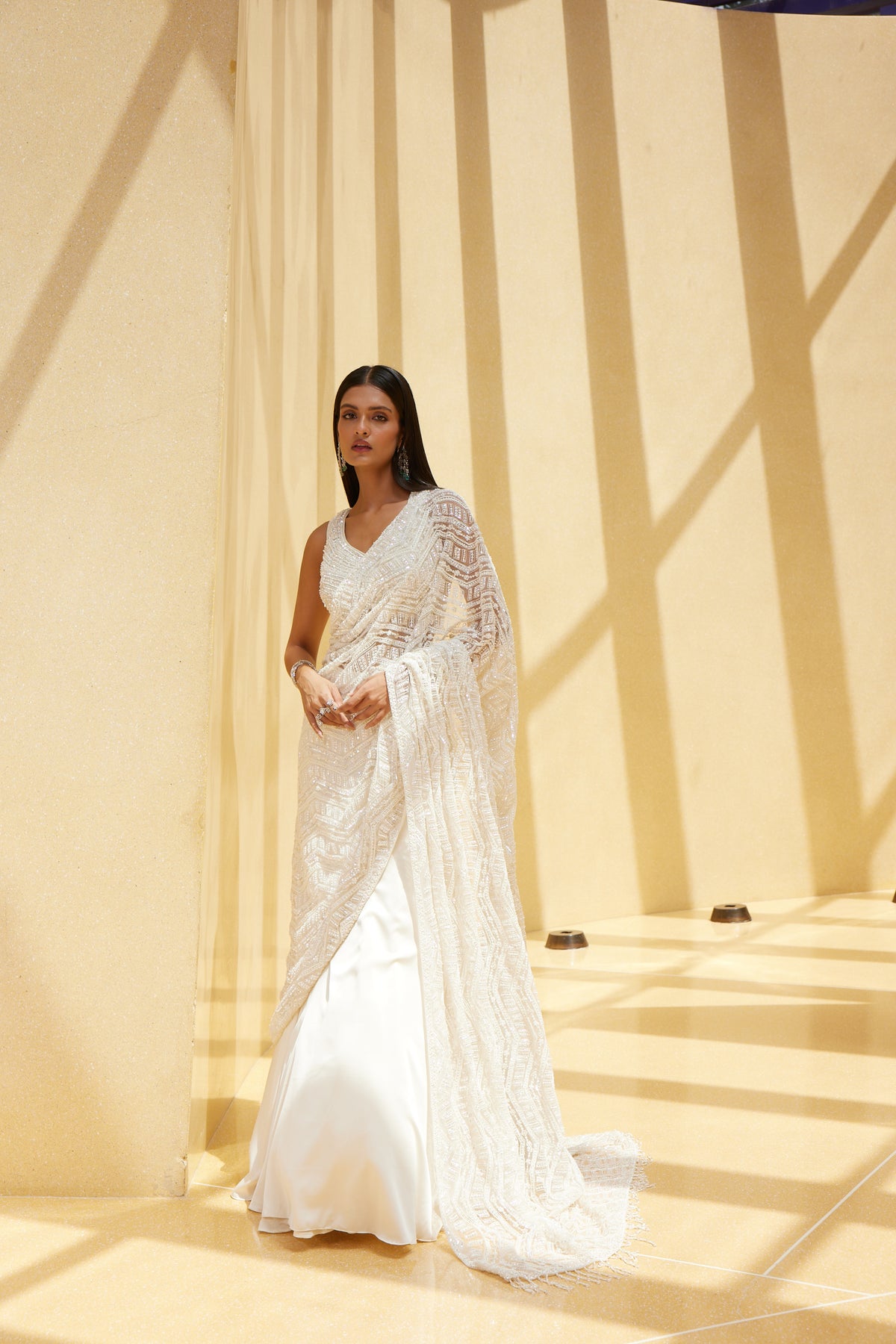 Ivory Drape Skirt Saree