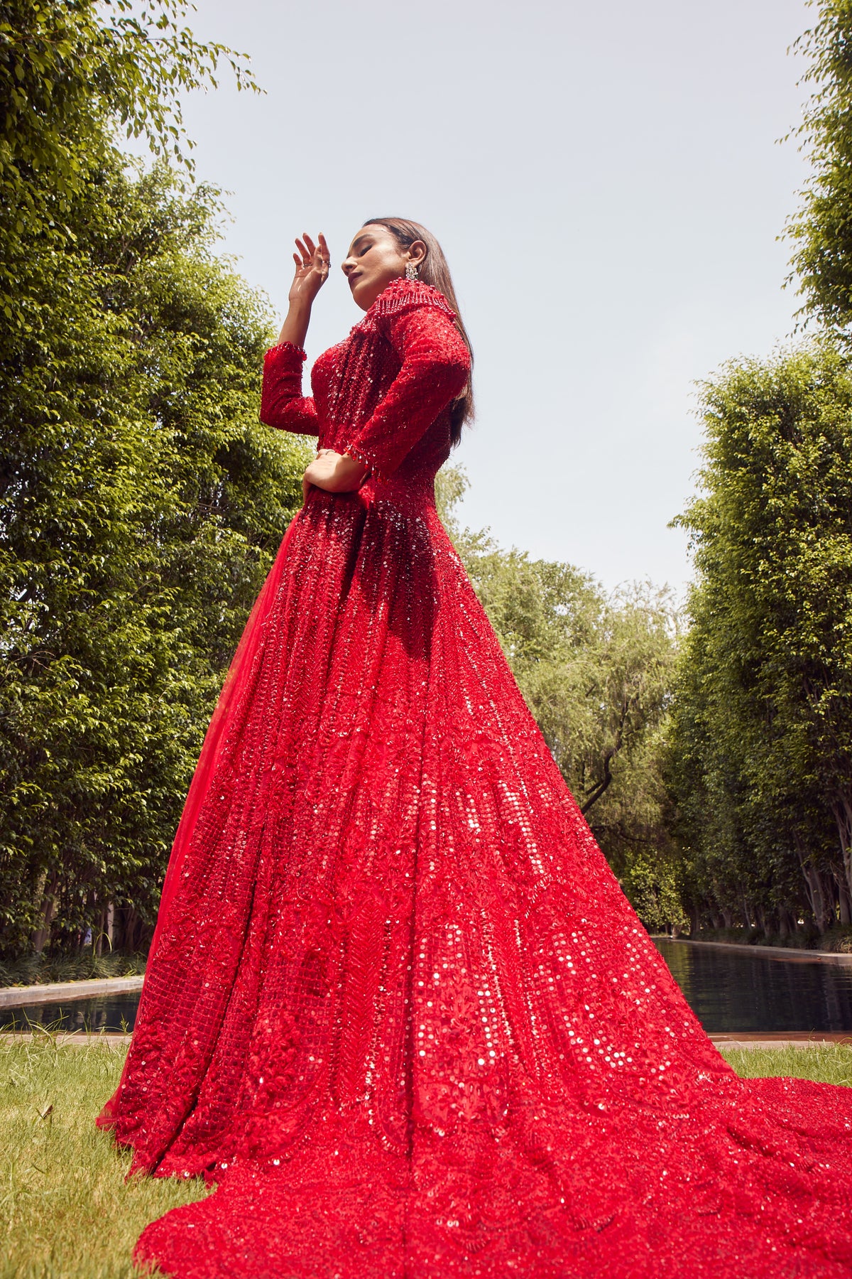 Red Trail Jacket With Skirt Set