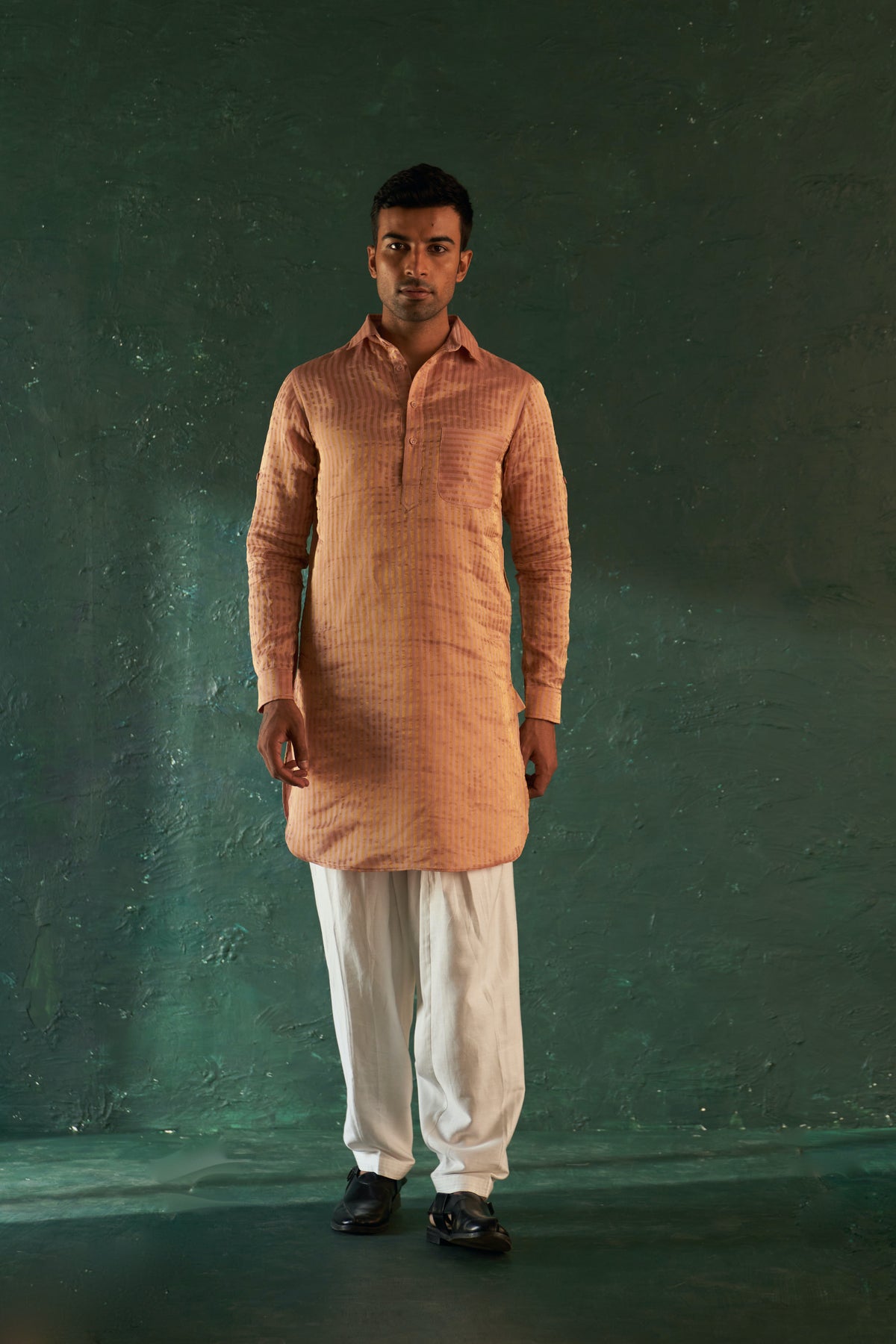 Midas Rose Tissue Stripe Kurta set