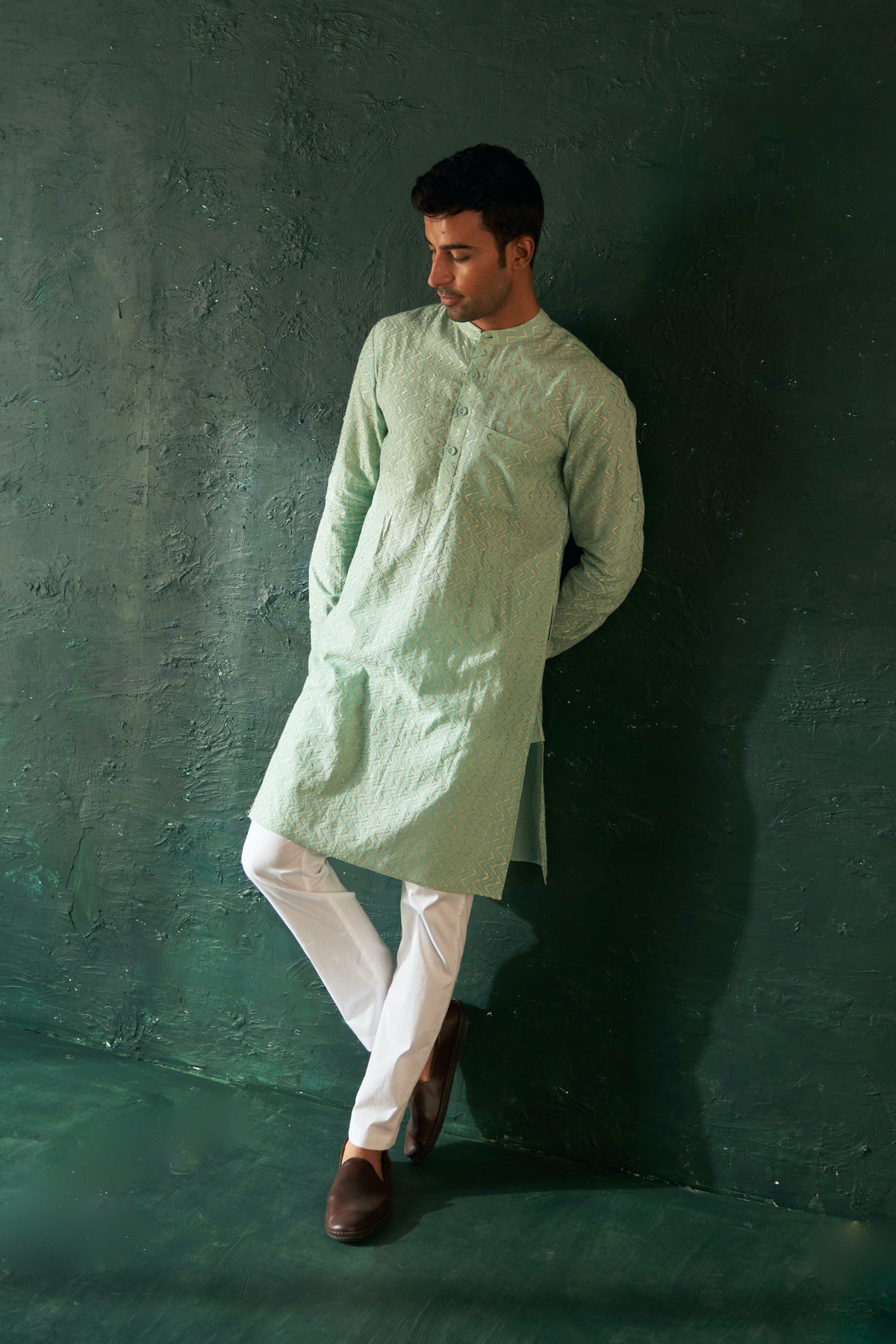 Green Chevron Kurta set