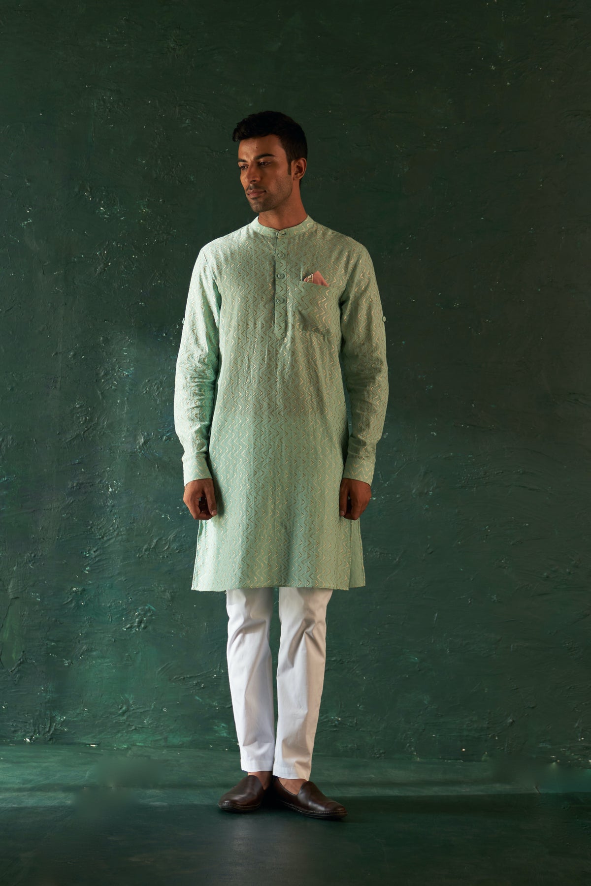 Green Chevron Kurta set