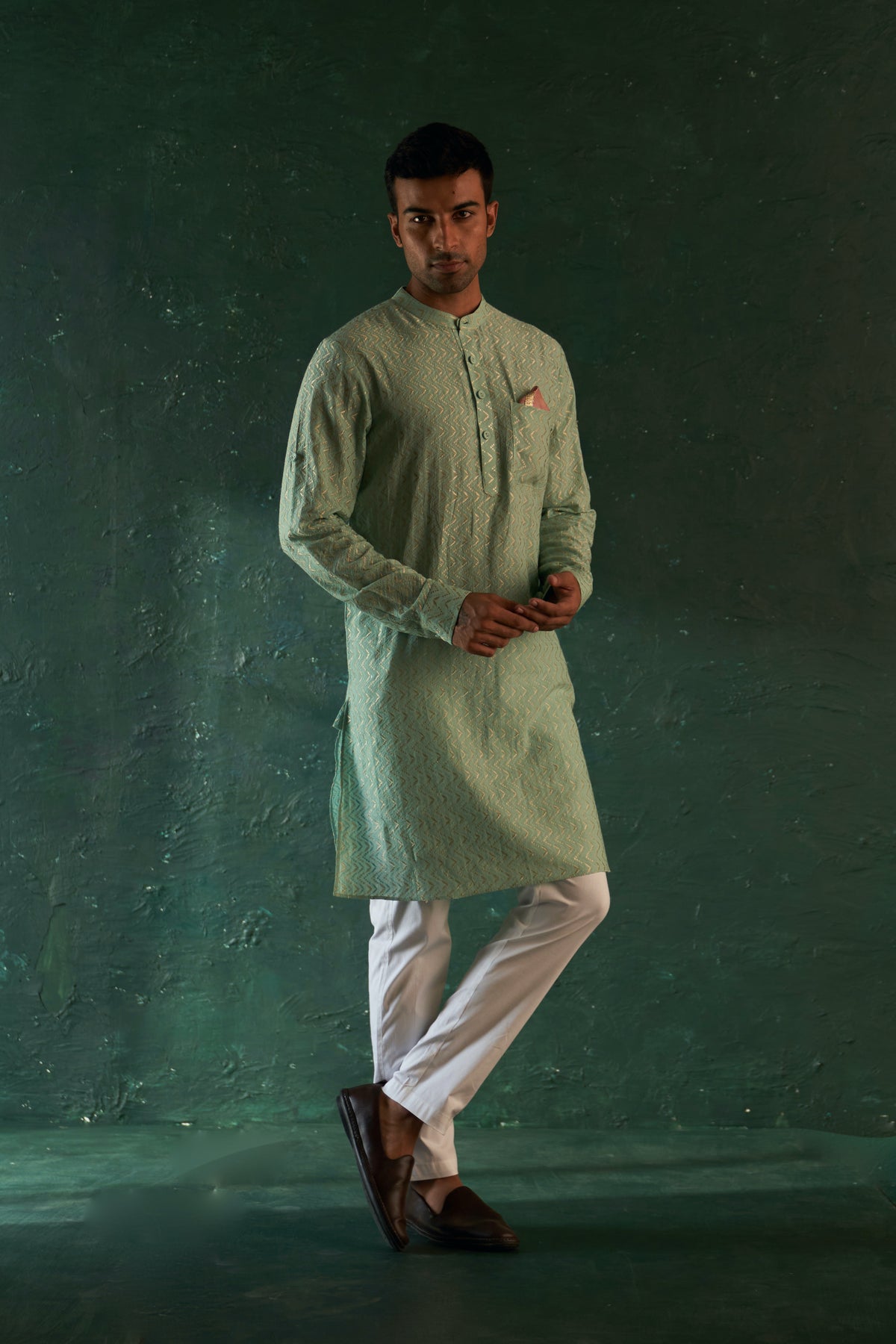 Green Chevron Kurta set