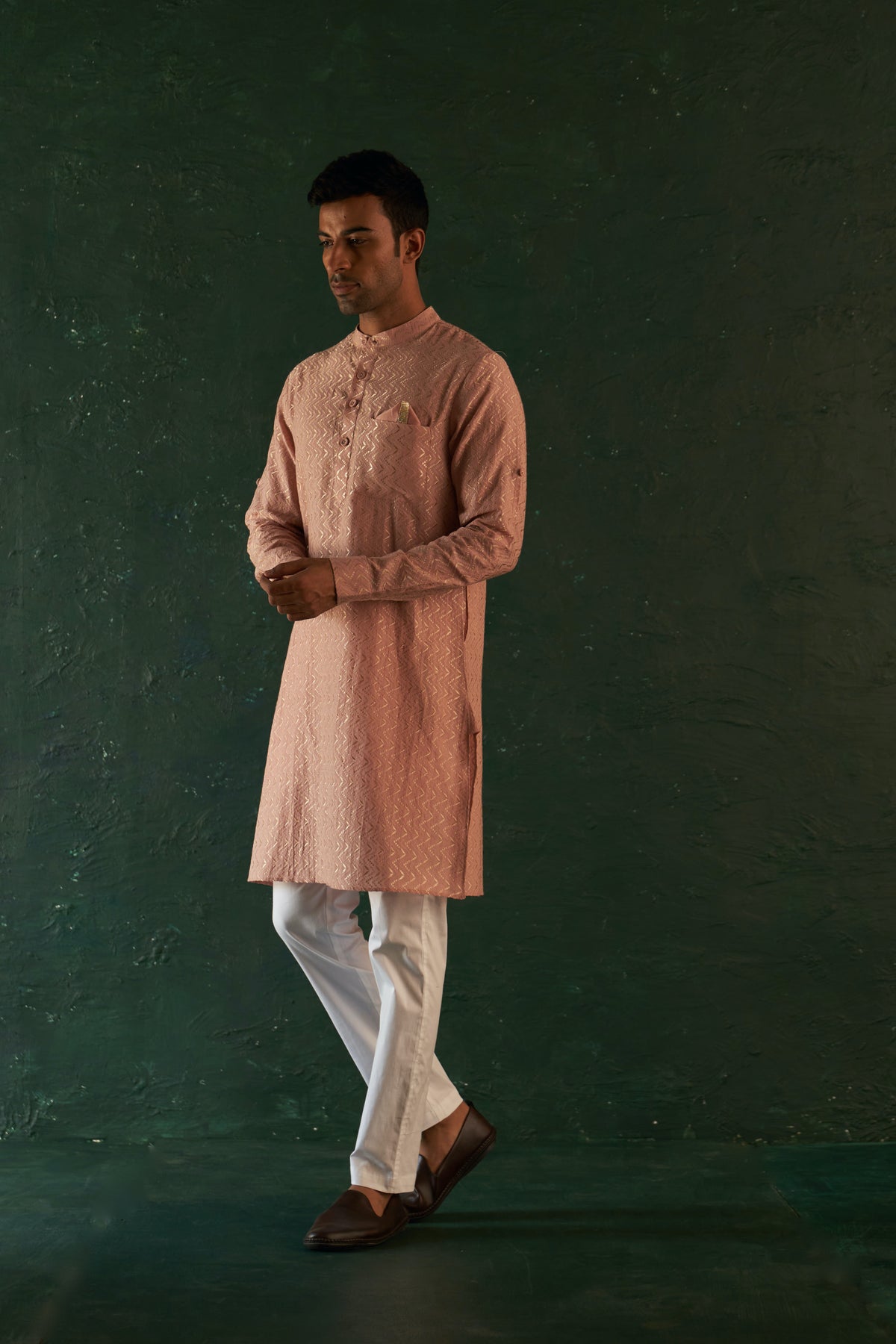 Midas Old Rose Chevron Kurta set