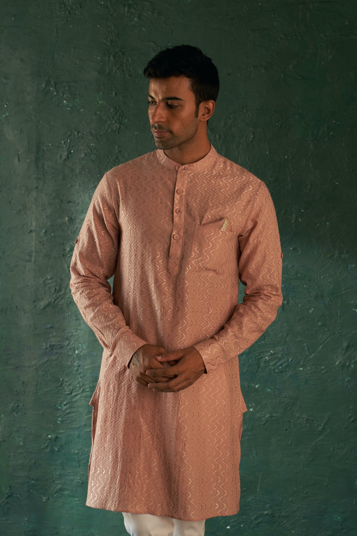 Midas Old Rose Chevron Kurta set