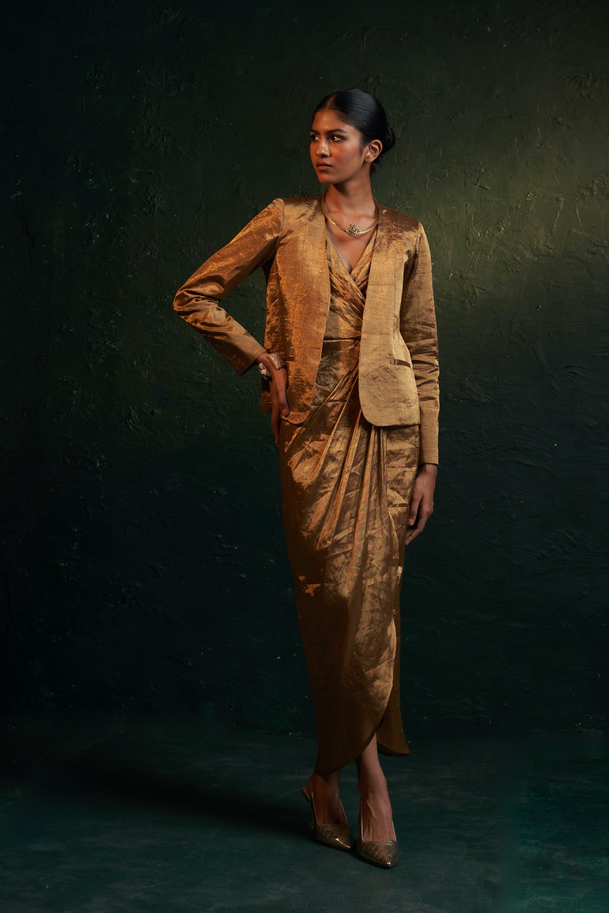 Midas Gold Tissue Dress with Jacket