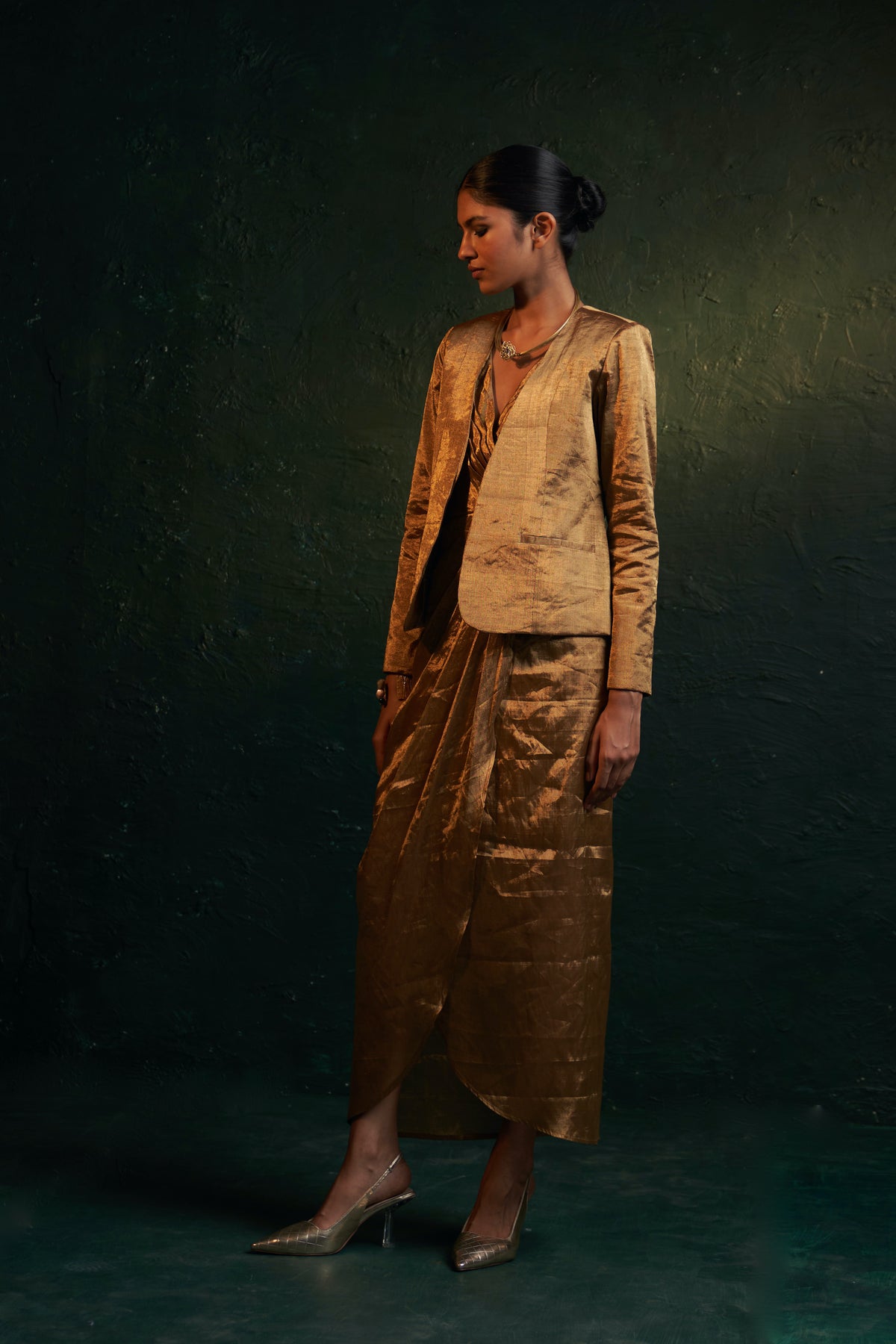 Midas Gold Tissue Dress with Jacket