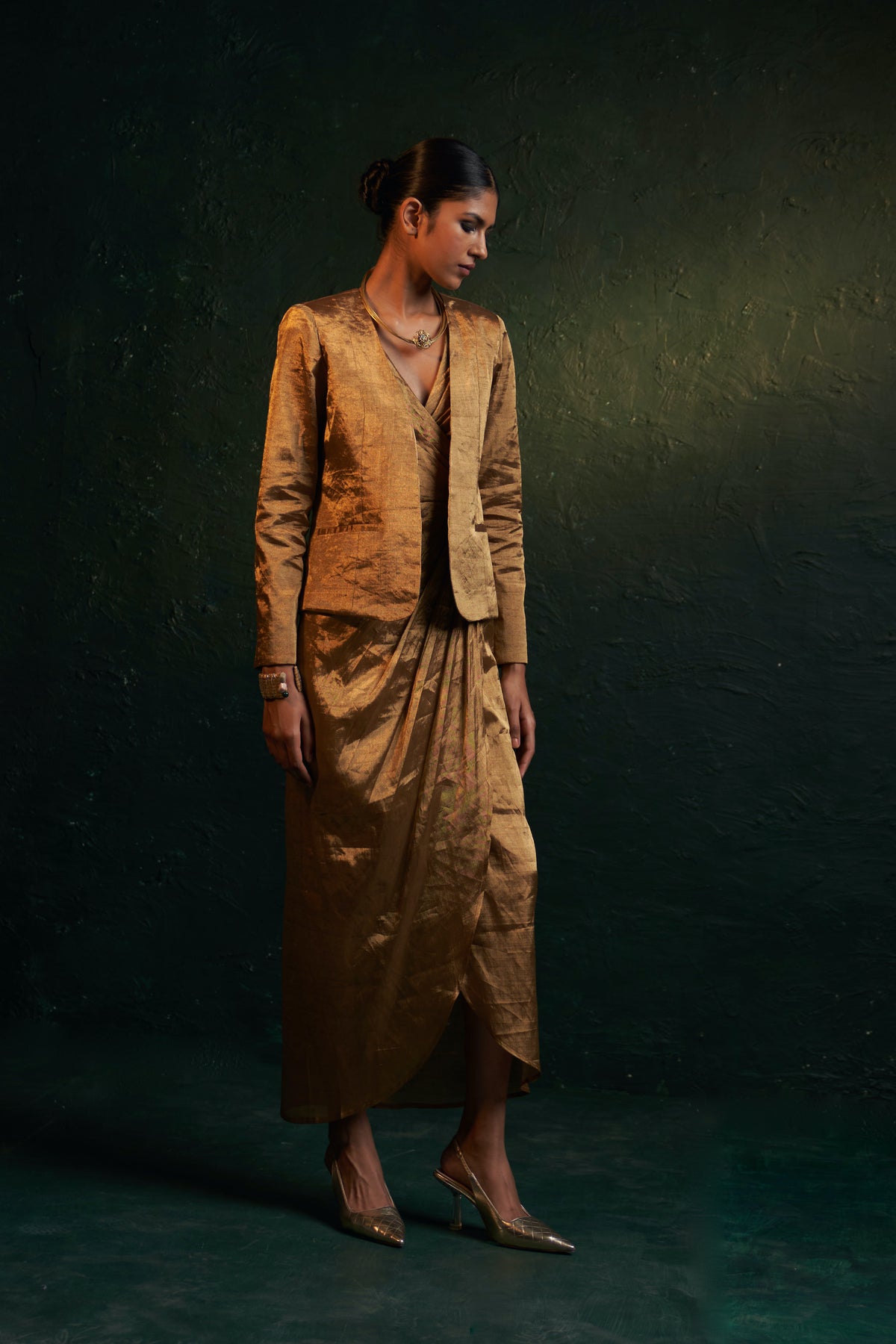 Midas Gold Tissue Dress with Jacket
