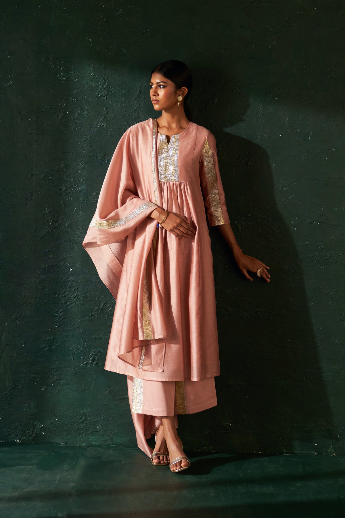 Midas Old Rose Chanderi Kurta Set