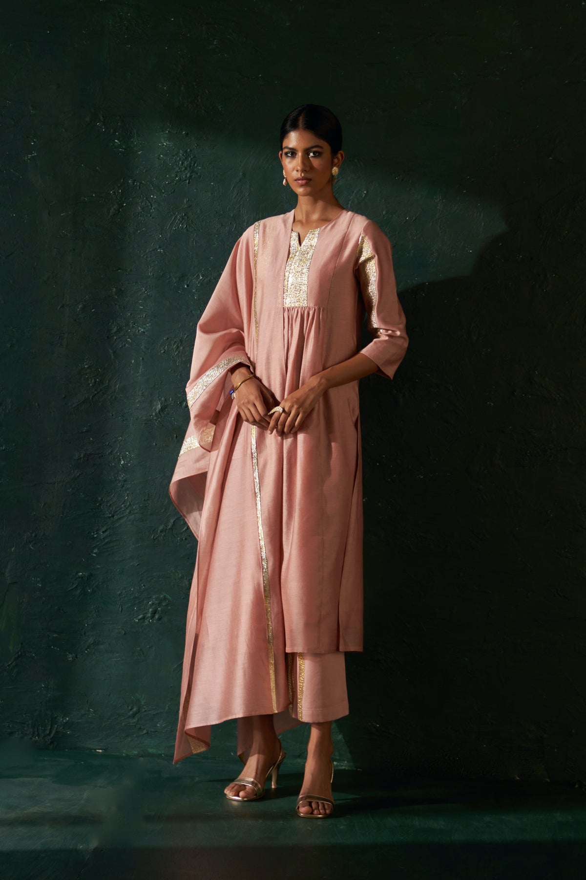Midas Old Rose Chanderi Kurta Set