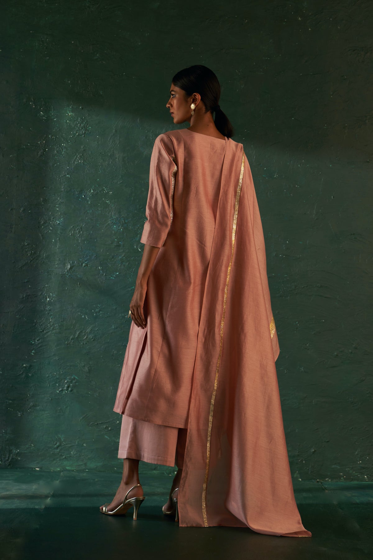 Midas Old Rose Chanderi Kurta Set