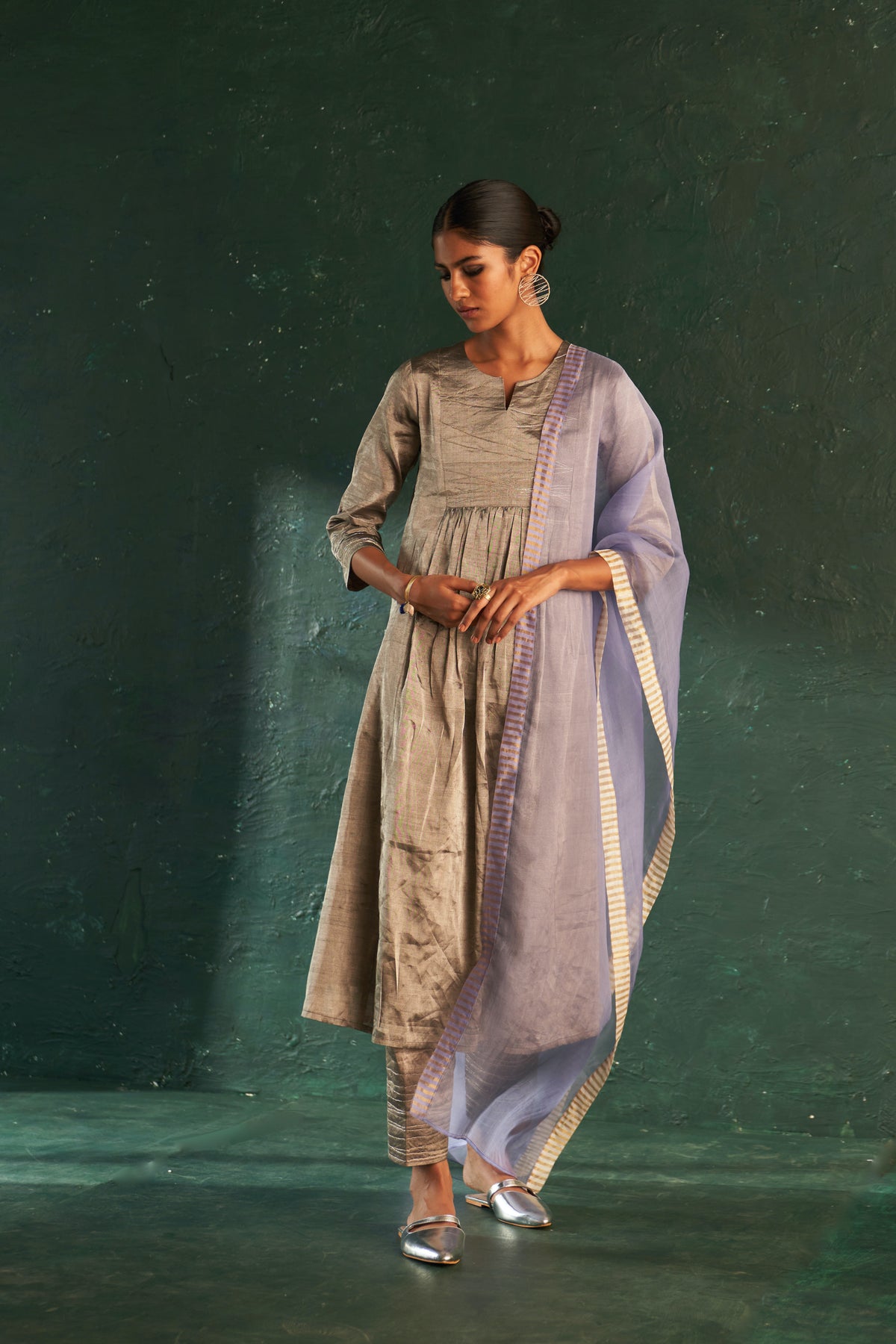 Midas Silver Tissue Kurta set