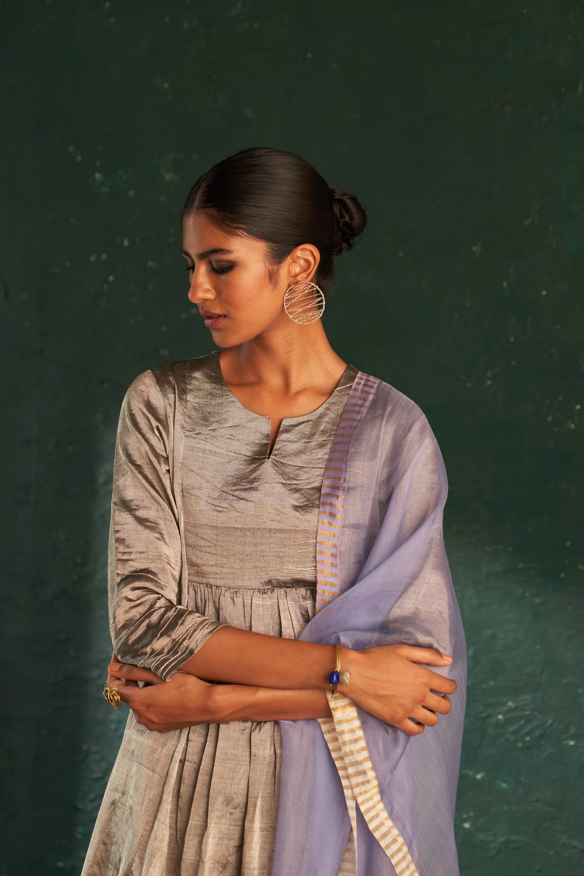 Midas Silver Tissue Kurta set
