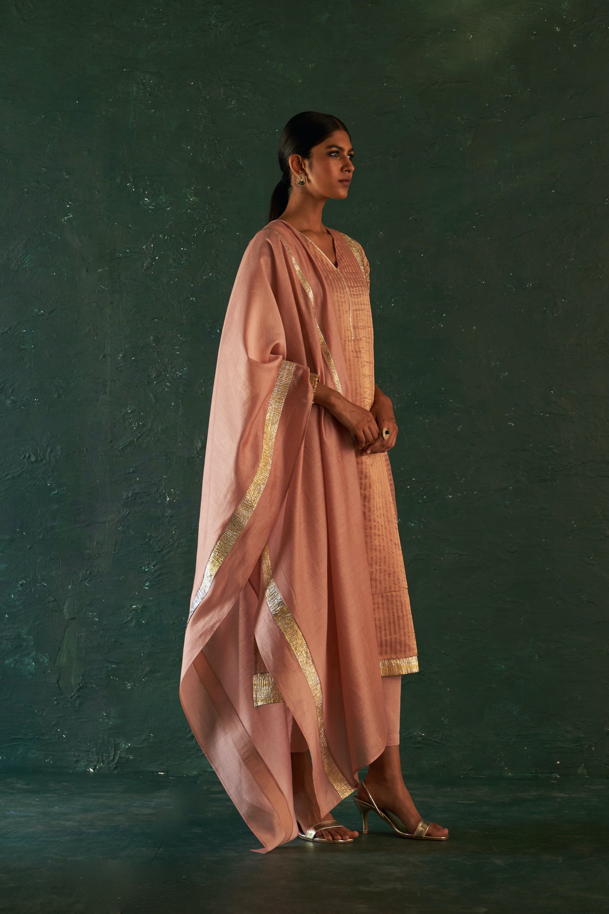 Midas Old Rose Tissue Stripes Kurta set