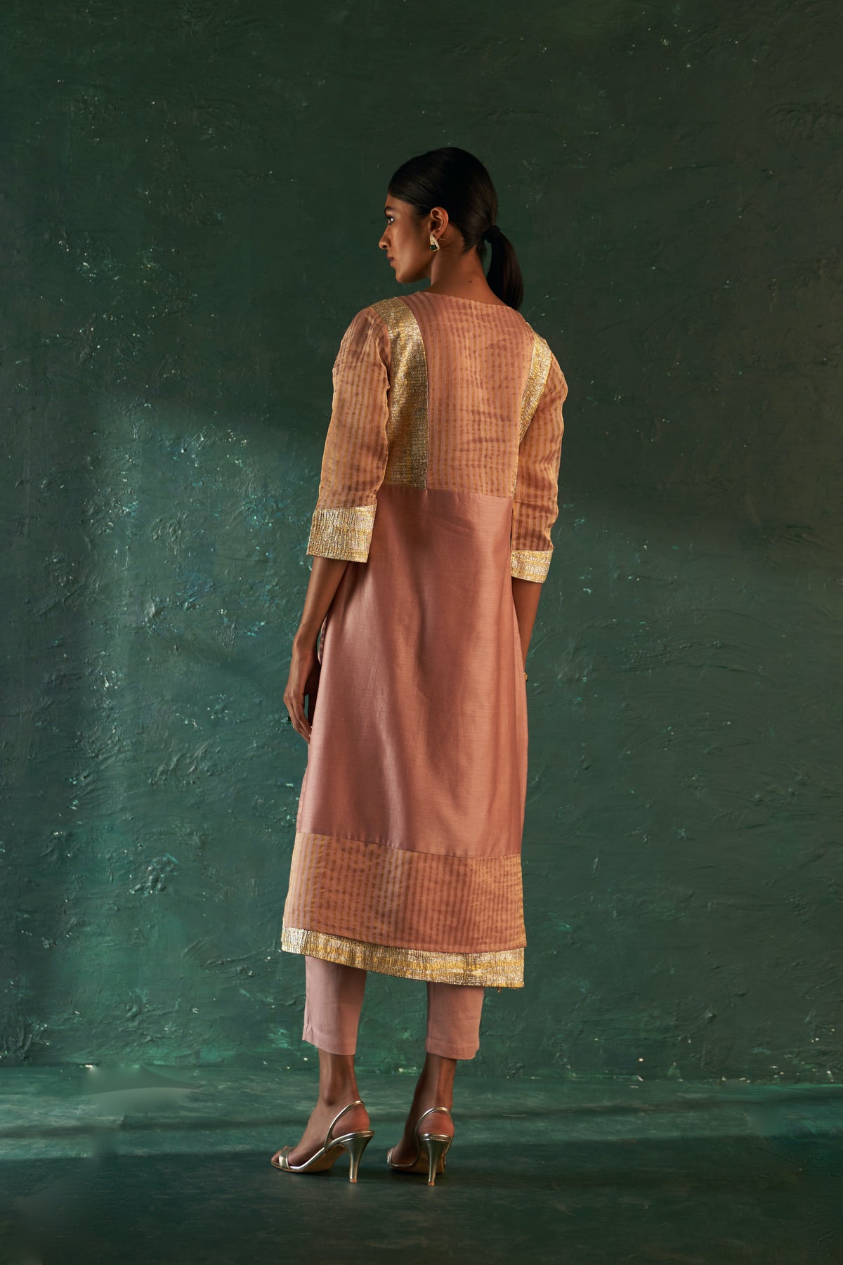Midas Old Rose Tissue Stripes Kurta set