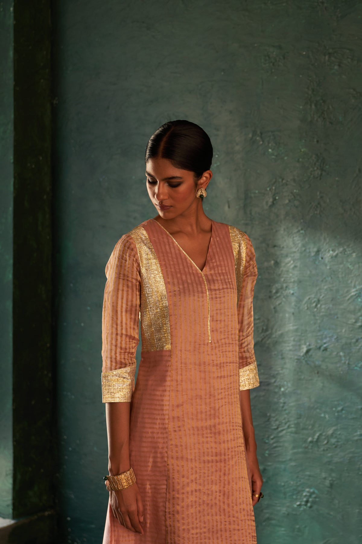 Midas Old Rose Tissue Stripes Kurta set