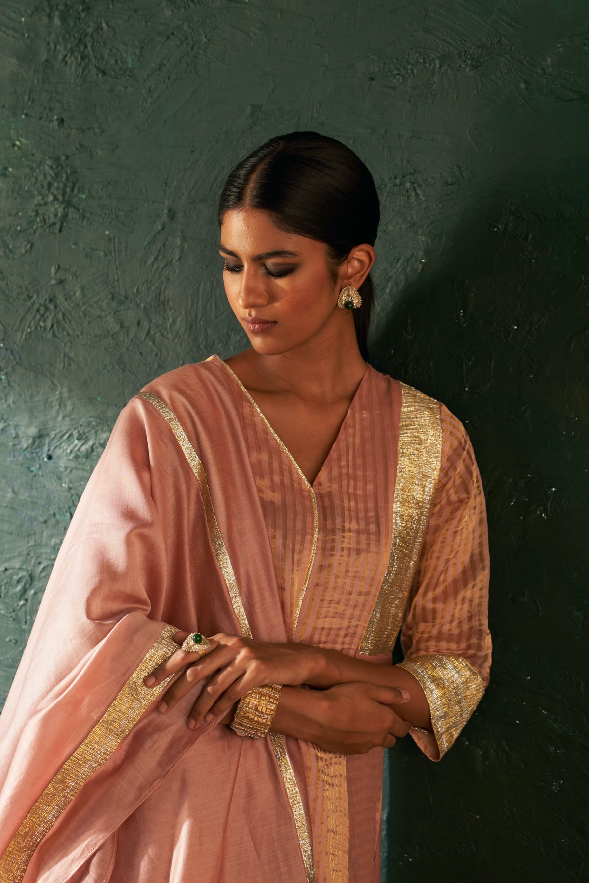 Midas Old Rose Tissue Stripes Kurta set