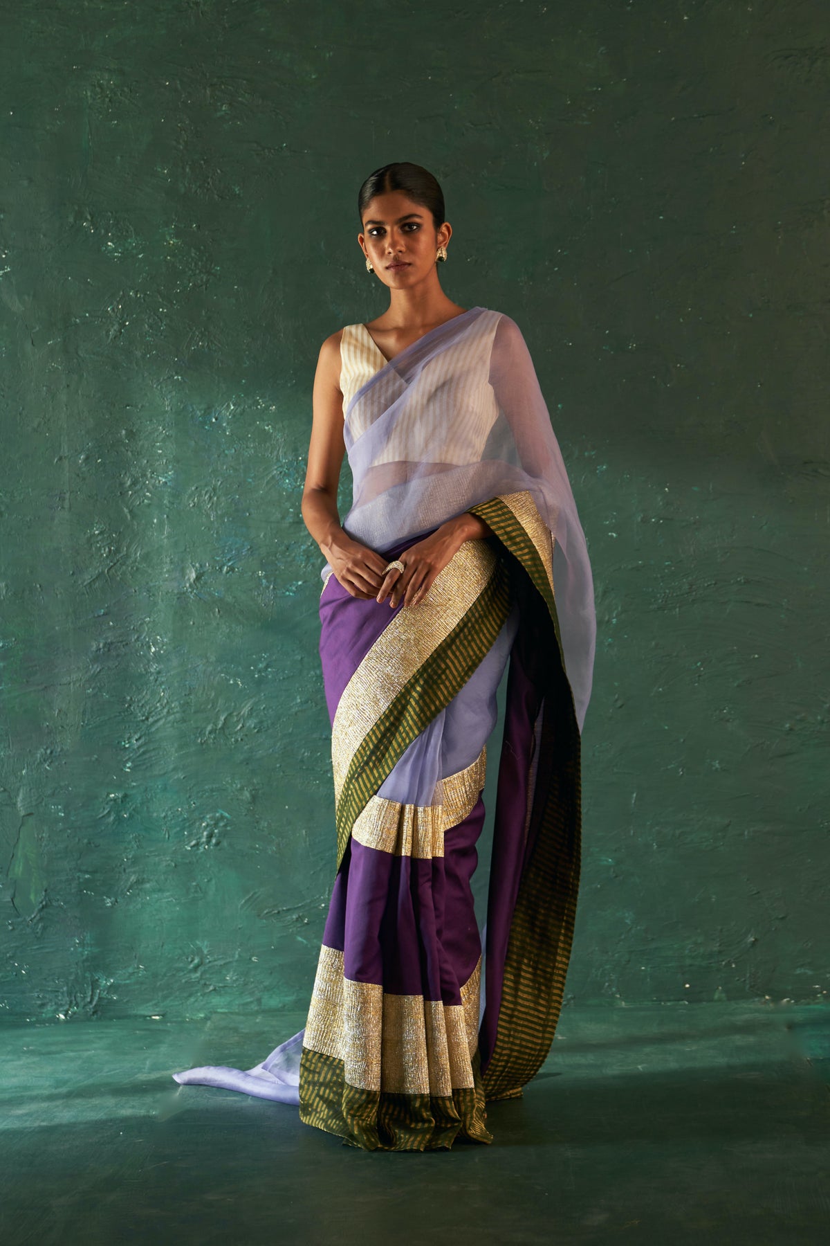 Midas Saree with Ivory Tissue Stripe Blouse