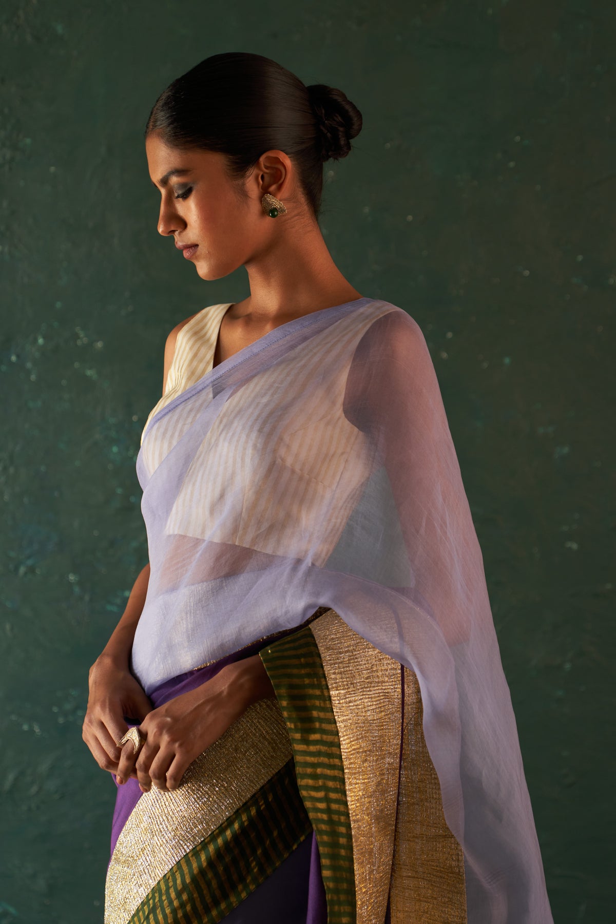 Midas Saree with Ivory Tissue Stripe Blouse